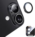 MAGIC JOHN pour iPhone 16/16Plus Protecteur d'objectifs pour caméra, Ultra HD Anneau individuel en métal, 9H Verre trempé, avec kit d'installation, ensemble de 2, Effacer