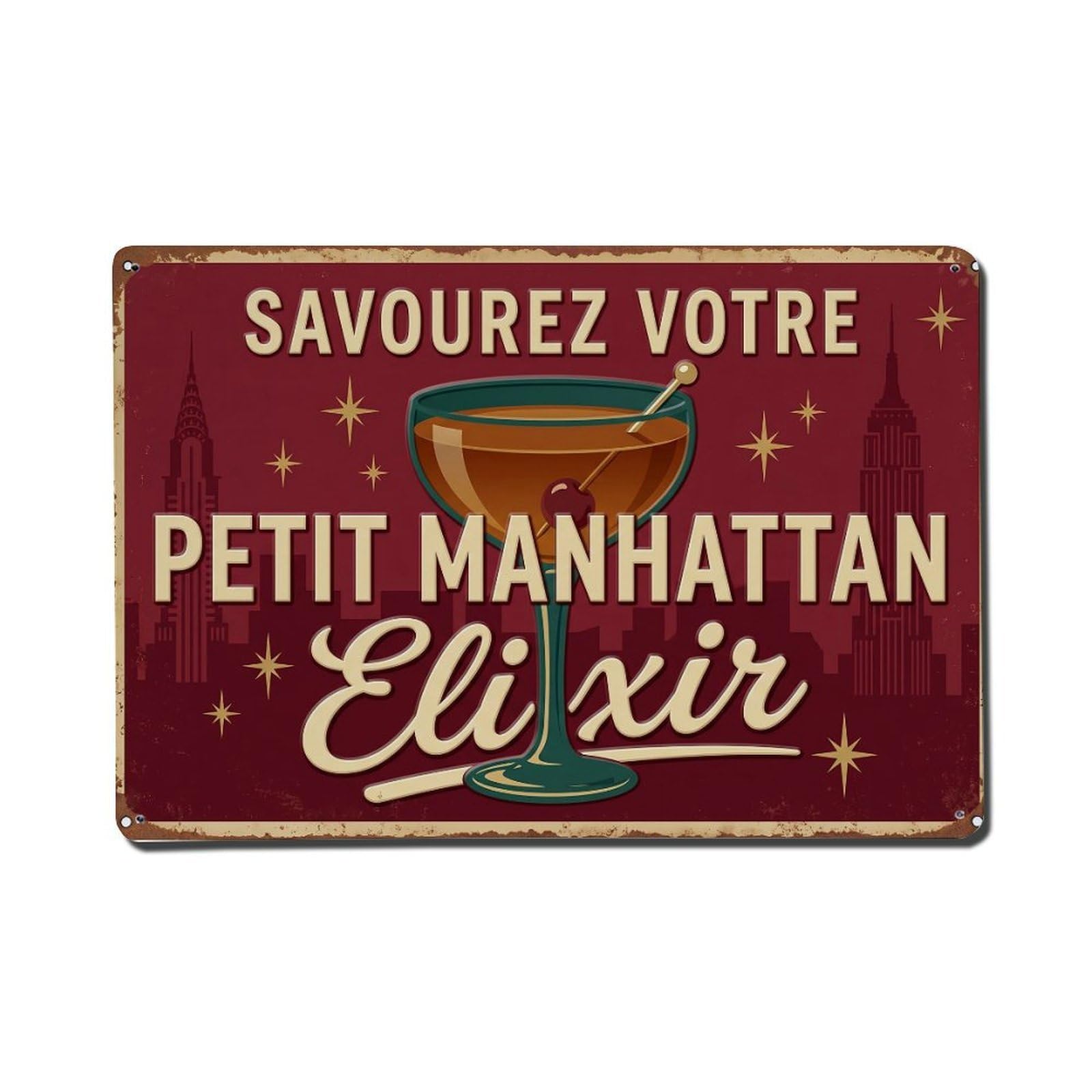 Manhattan Social Occasion Metal Tin Sign Plaque Wall Decor for Cafe, Club Bar, Office, Home Garden Metal Poster 8x12Inch