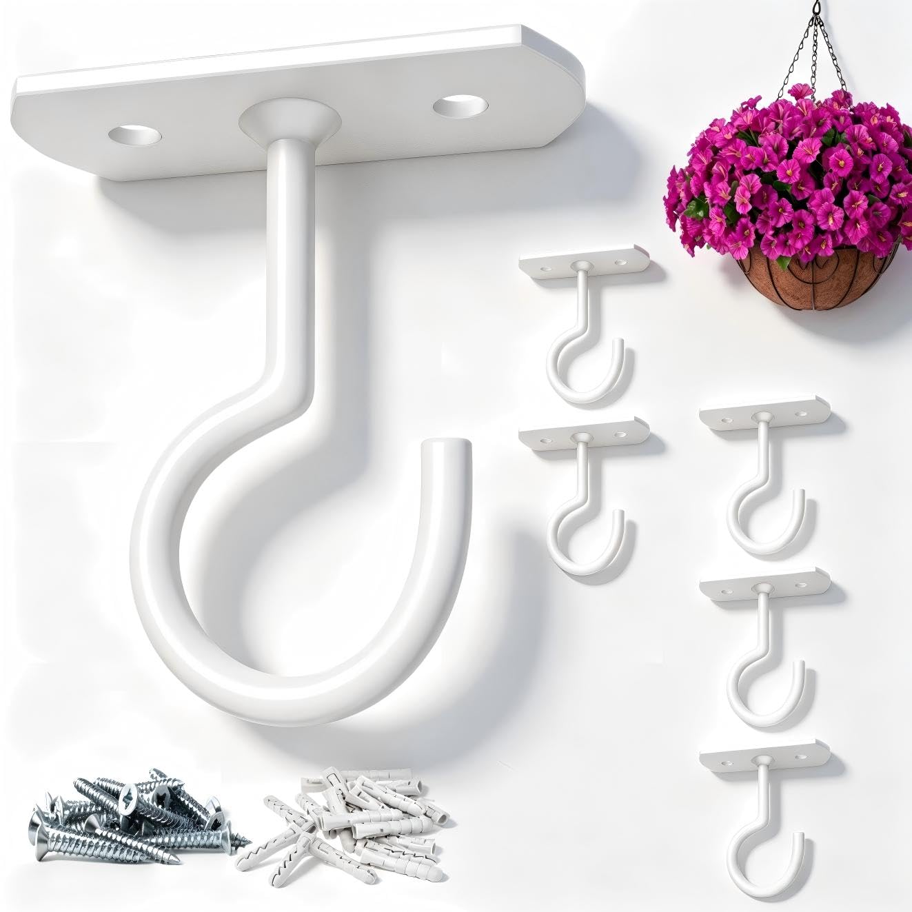 6Pack 2.5in Ceiling Hooks Bulk for Hanging Plants White
