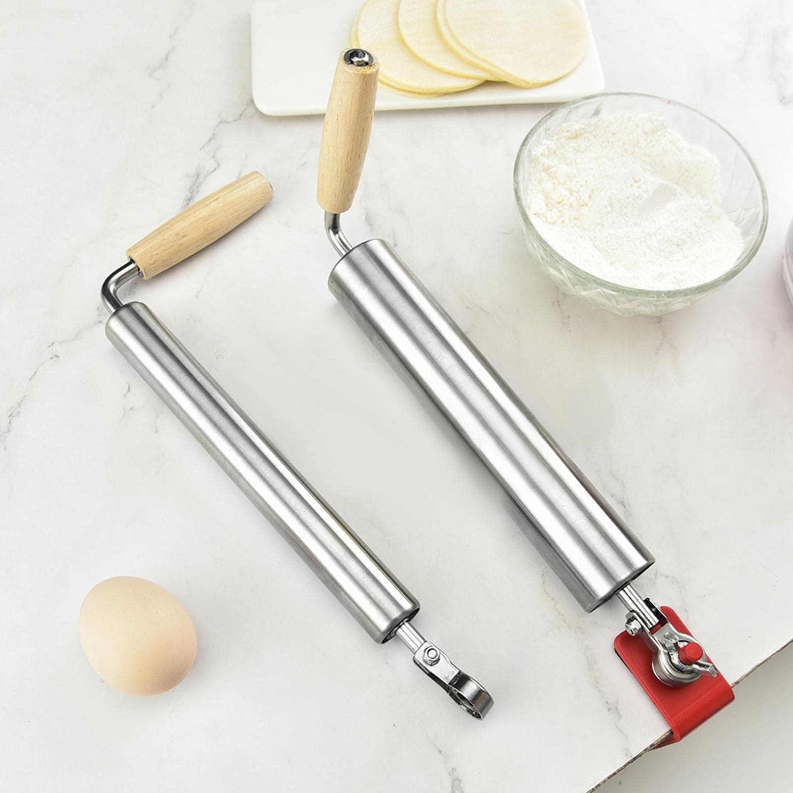 Rouleau à Pâtisserie en Acier Inoxydable avec Manche en Bois, épaisseur Réglable, Revêtement Antiadhésif, Idéal pour La Préparation de Fondant, s