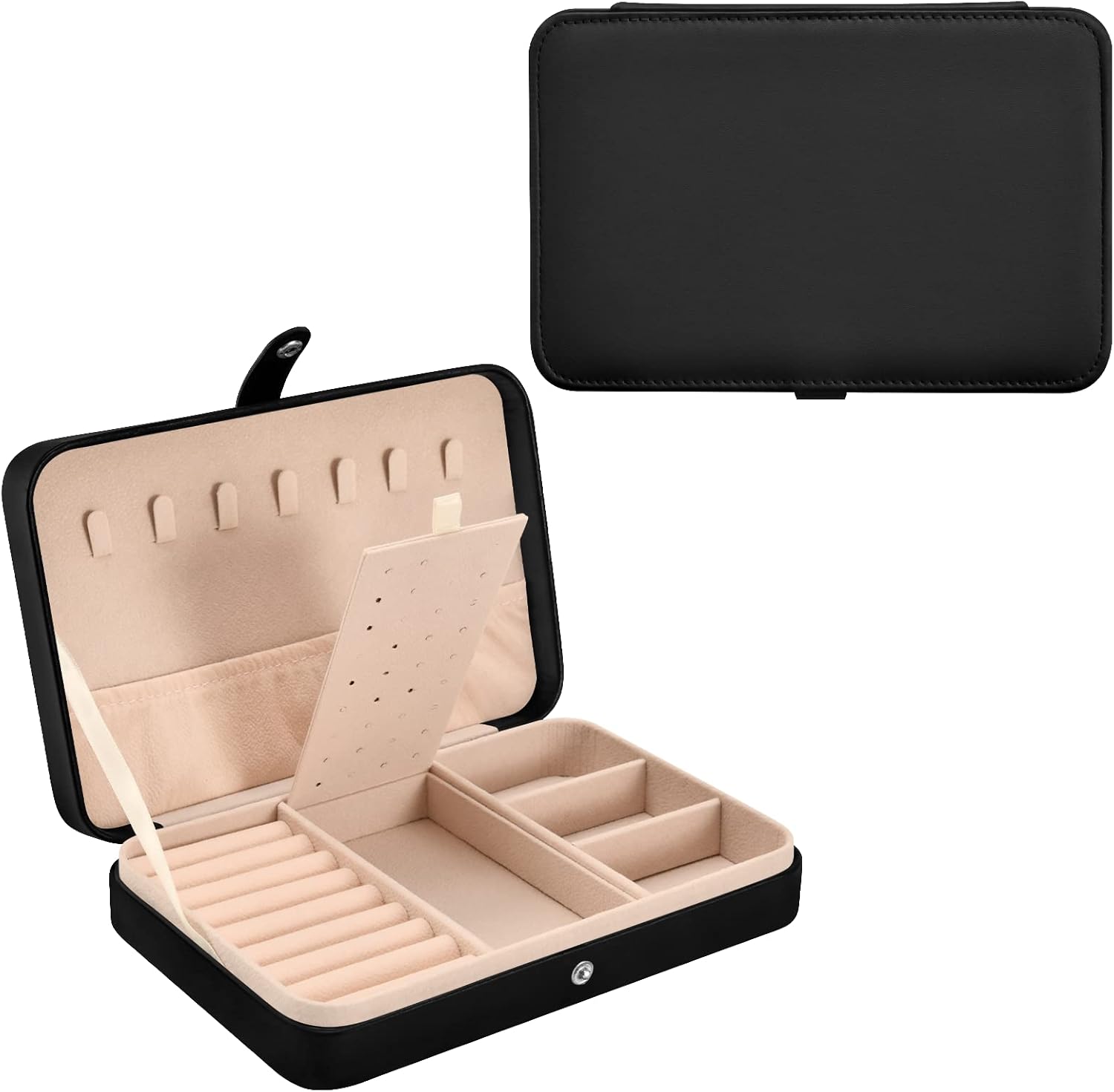 ZZKKO Travel Jewelry Case Jewelry Boxes for Women Portable Jewelry Travel Organizer Storage Box for Earrings Ring Necklace Black