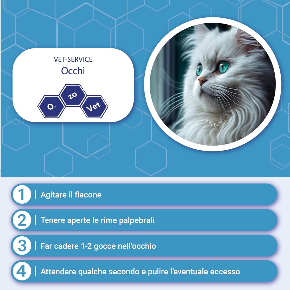 Ozo-Vet | Occhi Gatto 15 ml – Gocce per Cheratosi, Ulcere Corneali ed eccessiva Secrezione Oculare
