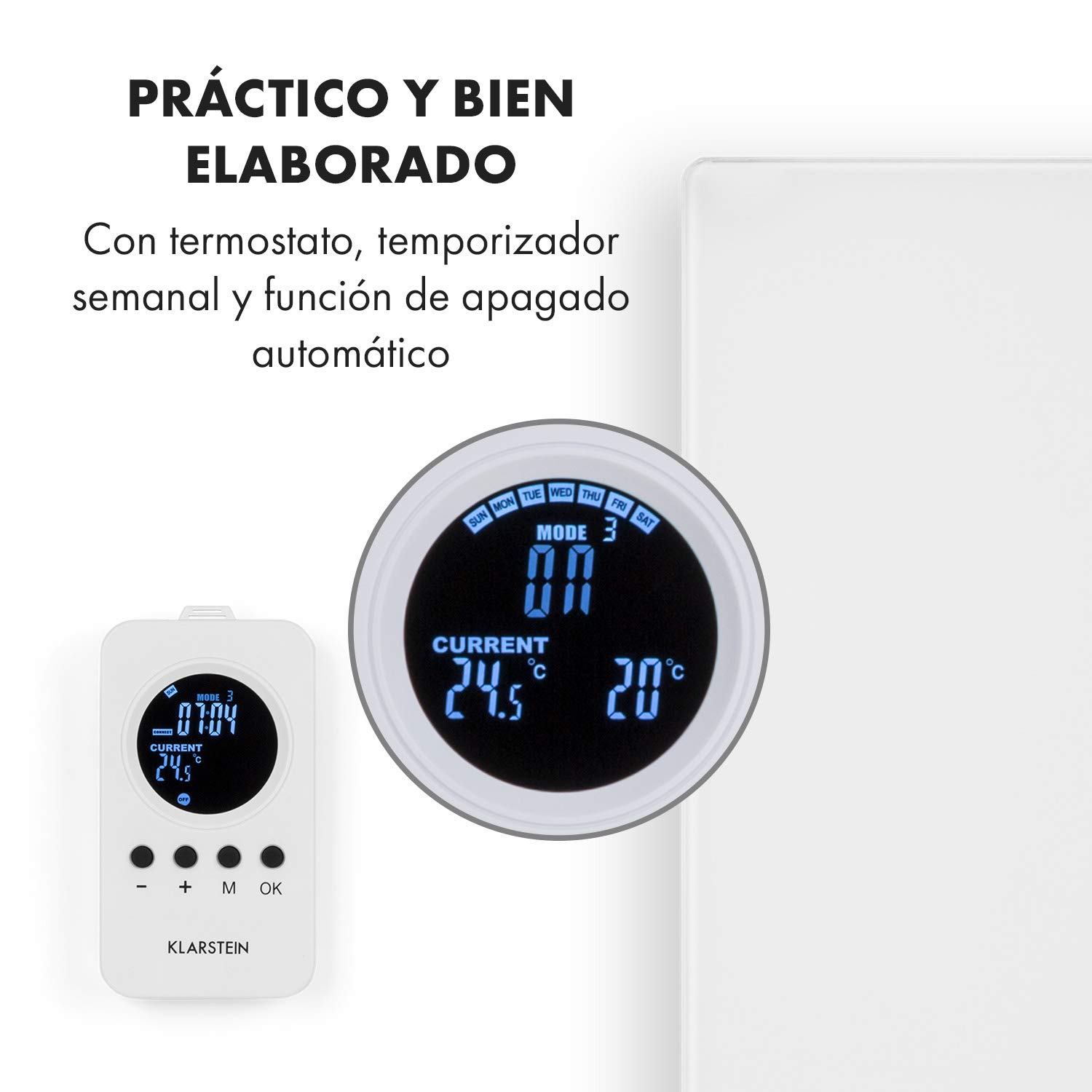 Klarstein Crystal Wall - Calefactor infrarrojo, Potencia 600 W, 12 m², Instalación en la pared, Apagado automático, Termostato, Protección IP54, 100 x 60 cm, Vidrio de seguridad endurecido, Blanco