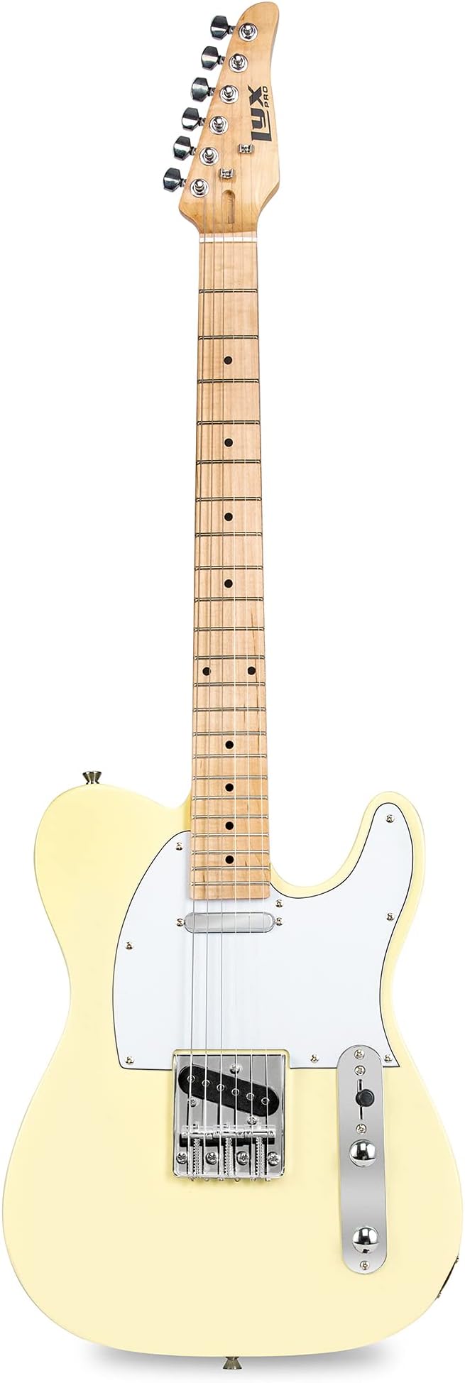 LyxPro 30โ Electric Guitar TL Series, Full-Size Paulownia Wood Body, 3-Ply Pickguard, C-Shape Neck, Ashtray Bridge, Quality Gear Tuners, 3-Way Switch & Volume/Tone Controls, 2 Picks Included, White