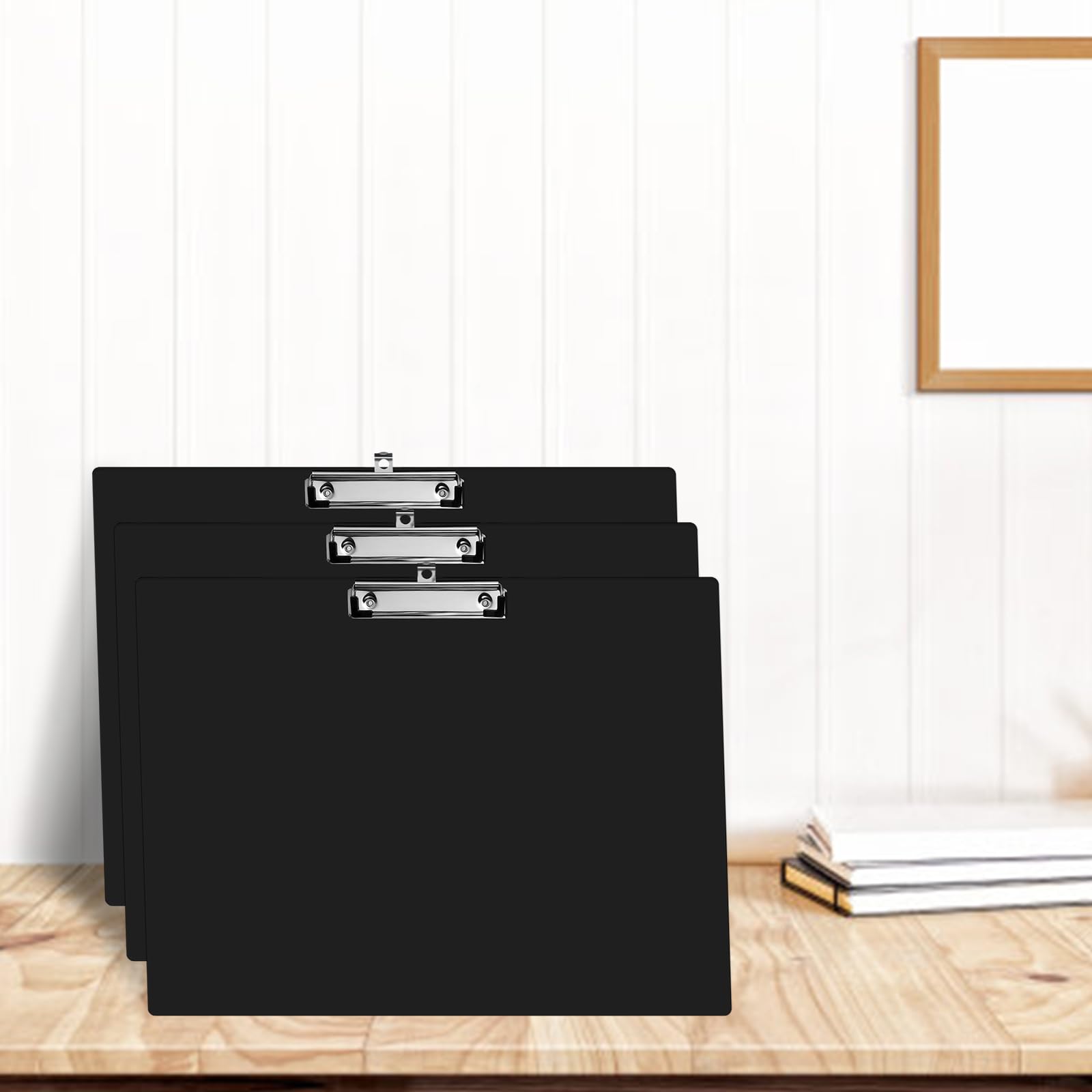 Lot de 3 porte-blocs A3 avec trou, clip de suspension avec pince, planche à écrire en plastique au format A3 paysage, pour bureau, école ou restaurant (noir)