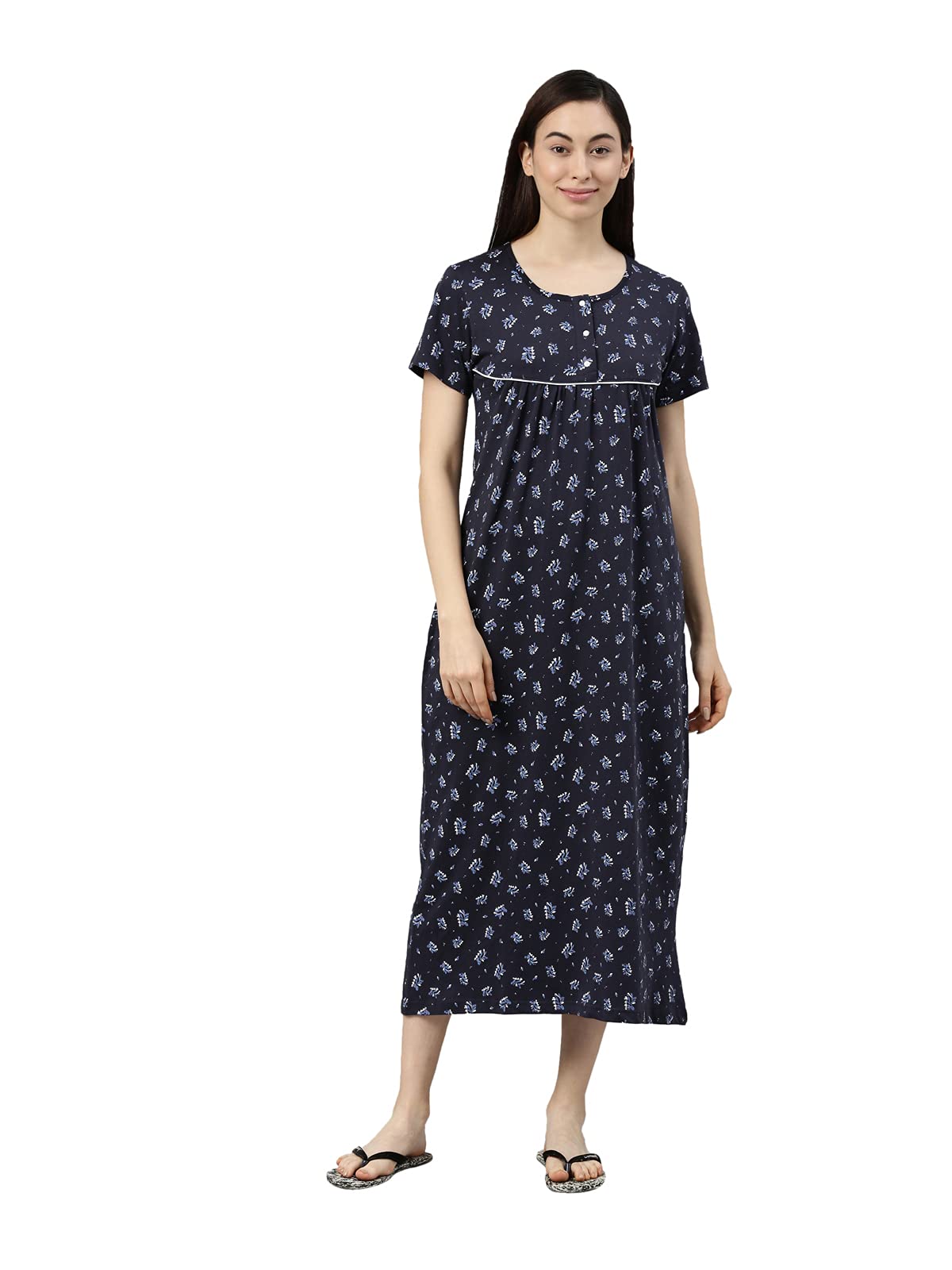 KRYPTIC Womens Navy Printed Pure Cotton Maxi Nightdress(Navy_1-L) - Image 6 thumbnail