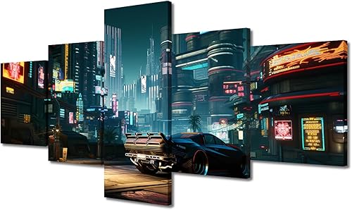 Miniatura 98 de Lienzo decorativo moderno para pared, pintura artística Cyberpunk, impresión de 5 paneles, decoración de lienzo para sala de estar para dormitorio