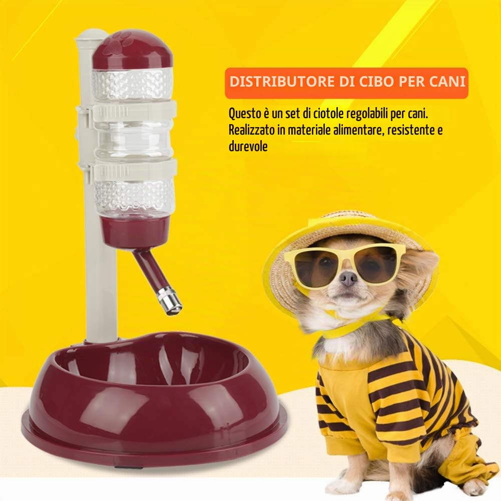 Zerodis Ciotola per Cani, Borraccia Automatica per Dispenser di Cibo per Animali Domestici con Base per Ciotola di Sollevamento per Piccoli Animali(Marrone)