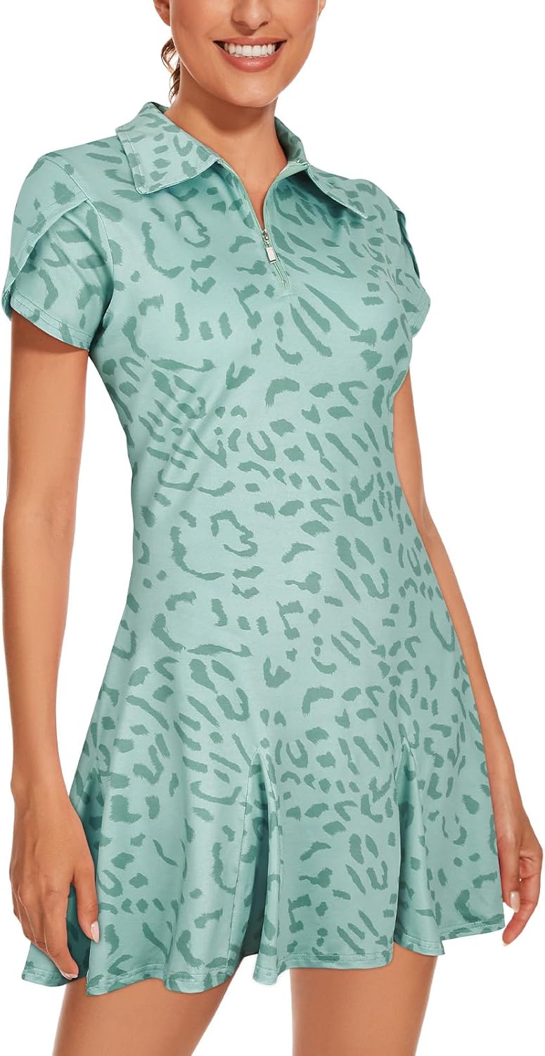 LURANEE Athletic Dress for Women Petal Short Sleeve Tennis Dresses with Shorts and Pockets Flowy Golf Outfits