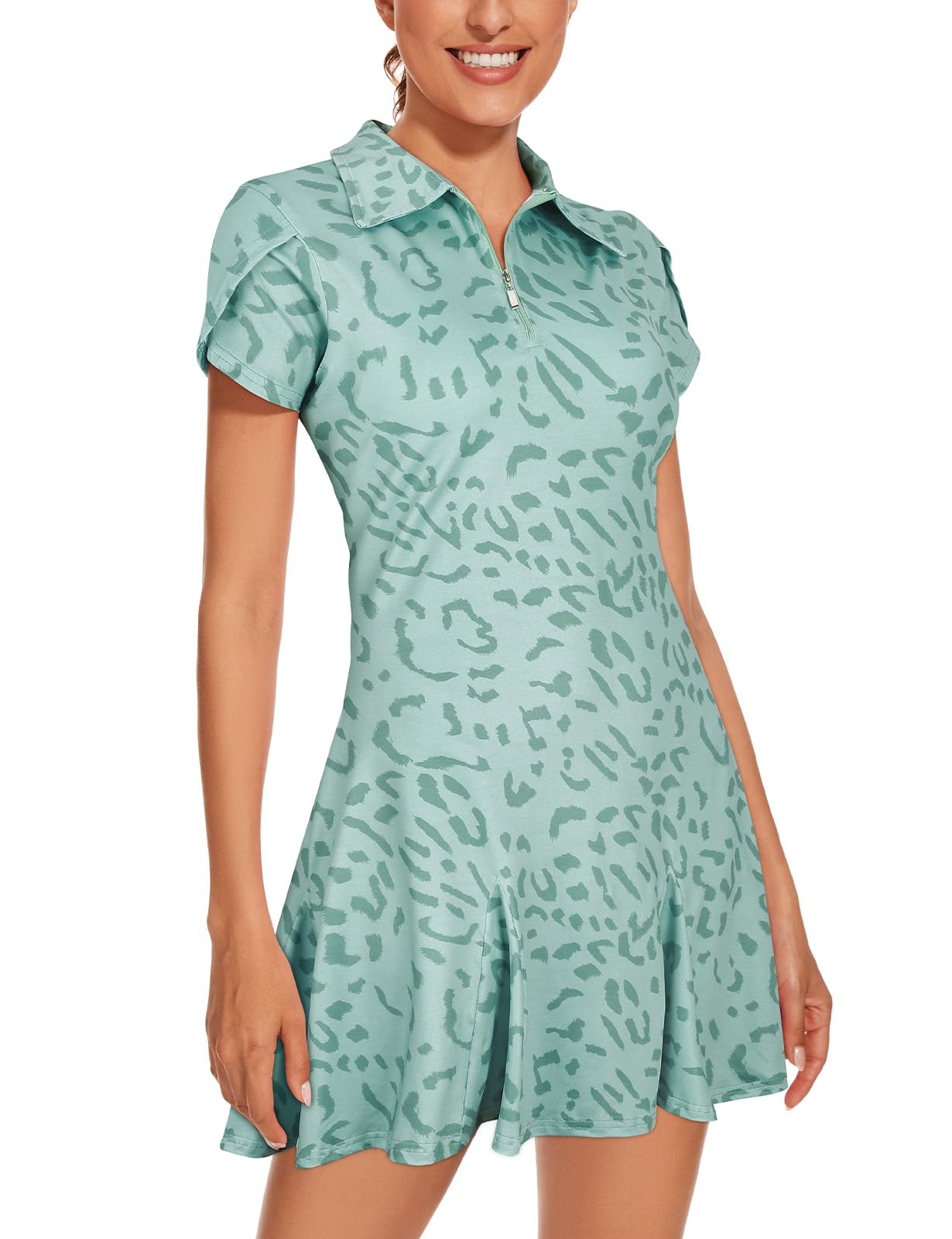 LURANEE Athletic Dress for Women Petal Short Sleeve Tennis Dresses with Shorts and Pockets Flowy Golf Outfits