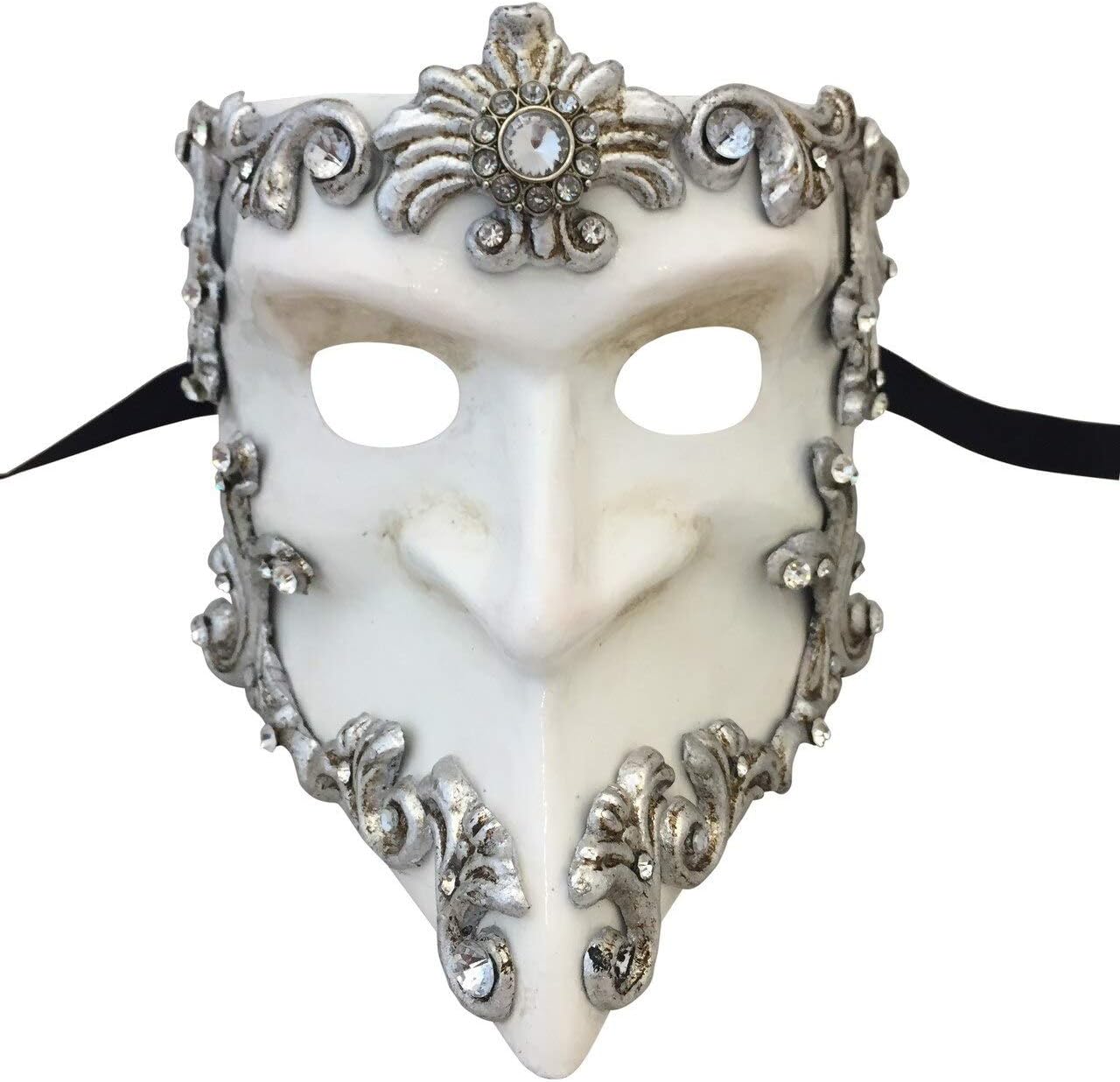White and Silver Baroque Bauta Full Face Venetian Masquerade Mask