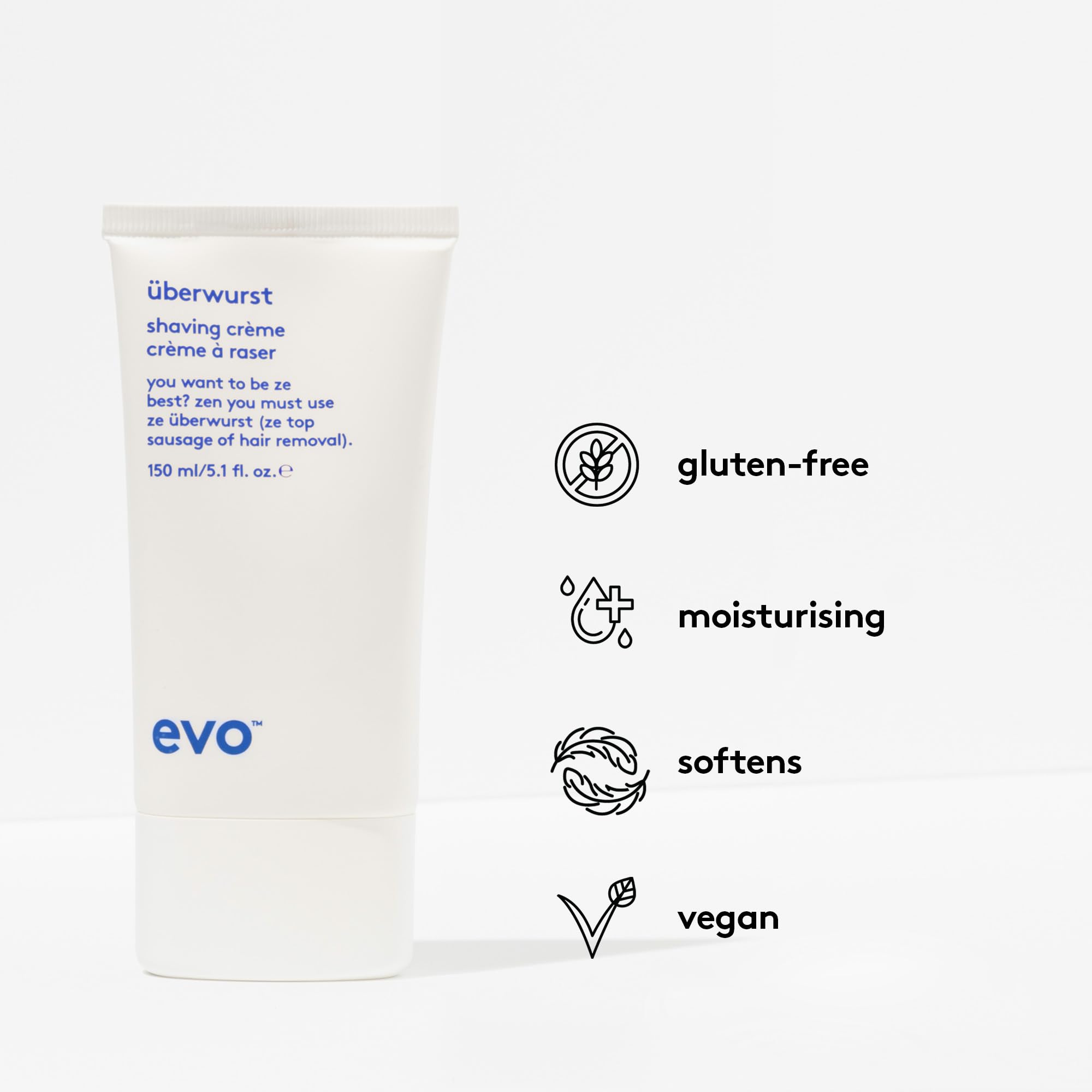 EVO Uberwurst Moisturizing, Sensitive Shaving Cream for All Skin Types - Reduces Razor Burn, Softens & Protects - 5.1 fl oz