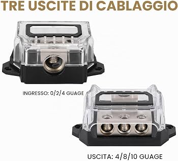 Blocco Distribuzione Alimentazione 3 Vie – 1x 0GA In, 3x 4GA Out, Per Amplificatori Auto - 3