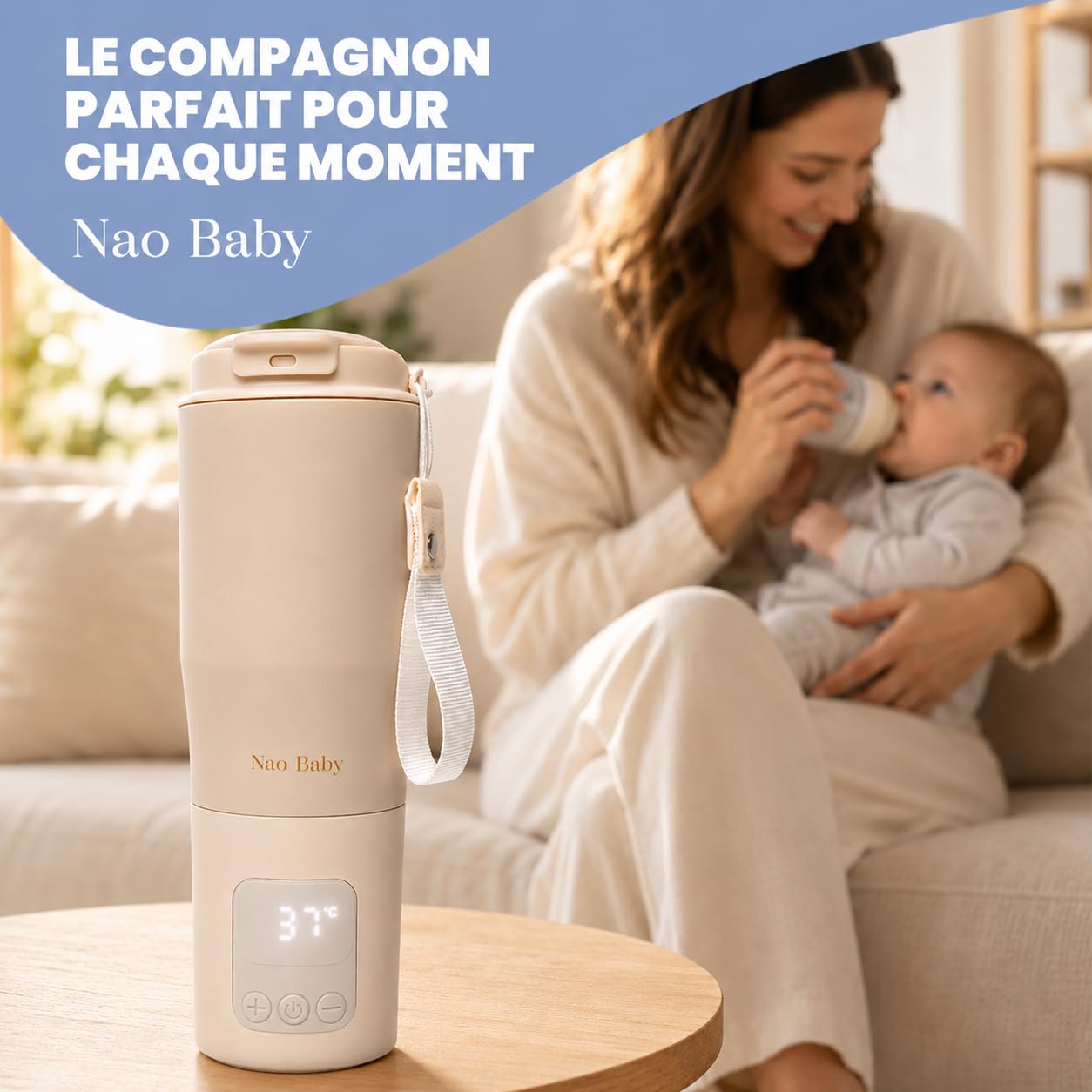 Chauffe Biberon Nomade 2 en 1 avec Fonction Stérilisation Biberon – Chauffe Biberon Portable Sans Fil, Charge Rapide, Batterie 10400 mAh, Contrôle Précis de la Température, Anti-Fuite