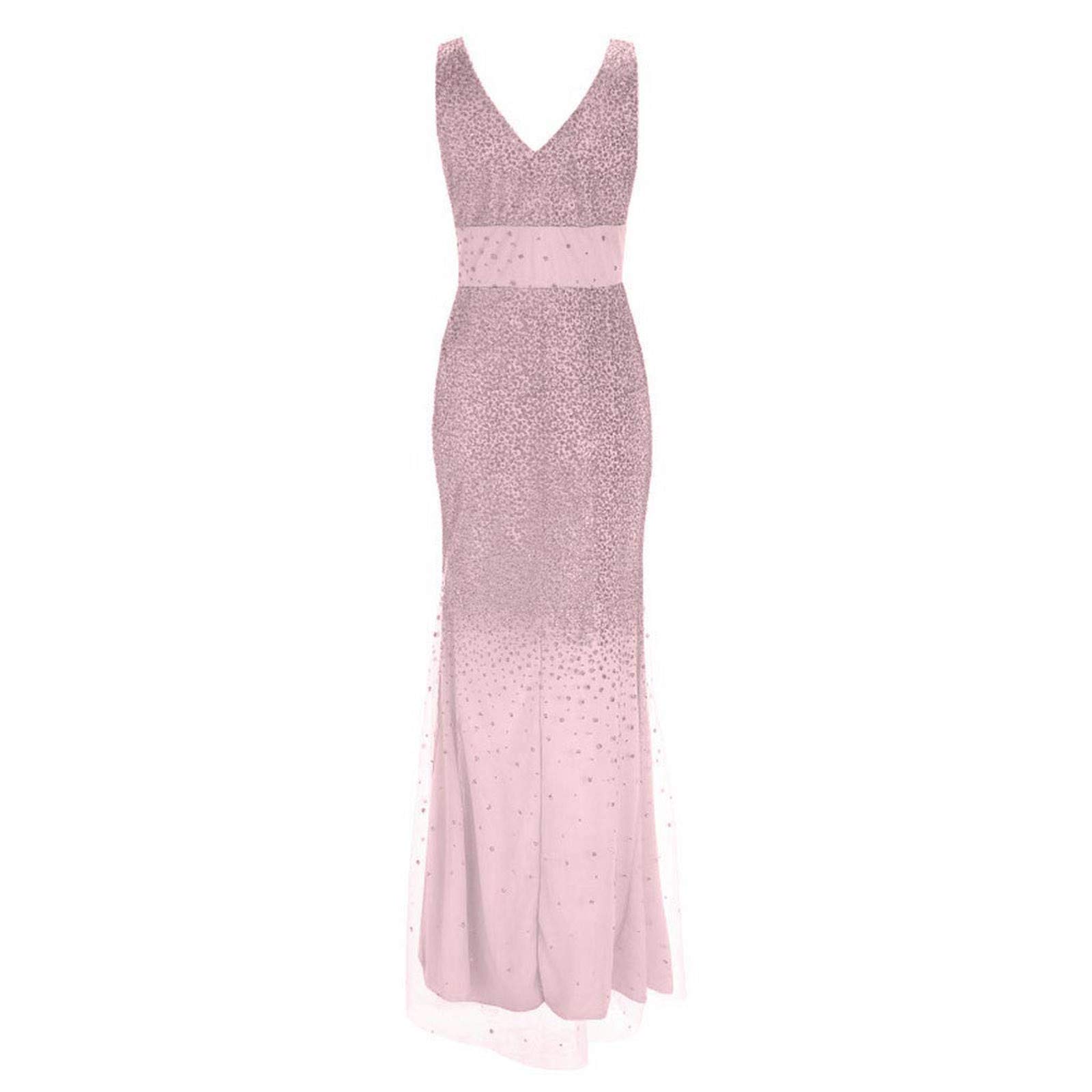Maxi robe pour femme - Robe de soirée - Robe de cocktail - Longue jupe avec fente - Col en V - Robe de bal et de cocktail - Sexy, Rose, M