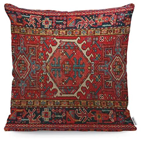 WONDERTIFY Throw Pillow Cover Case Antique Oriental Turkish Carpet Pattern Print Red - Soft Linen Pillow Case for Decorative Bedroom/Livingroom/Sofa/Farm House - Cushion Covers 18x18 Inch 45x45 cm Cover