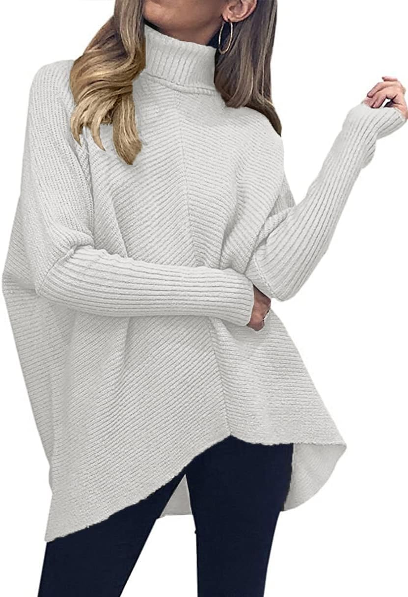 ANRABESS Womens Oversized Turtleneck Batwing Long Sleeve Casual Cozy Baggy Knit Pullover Tunic Sweater 2025 Fall Outfits