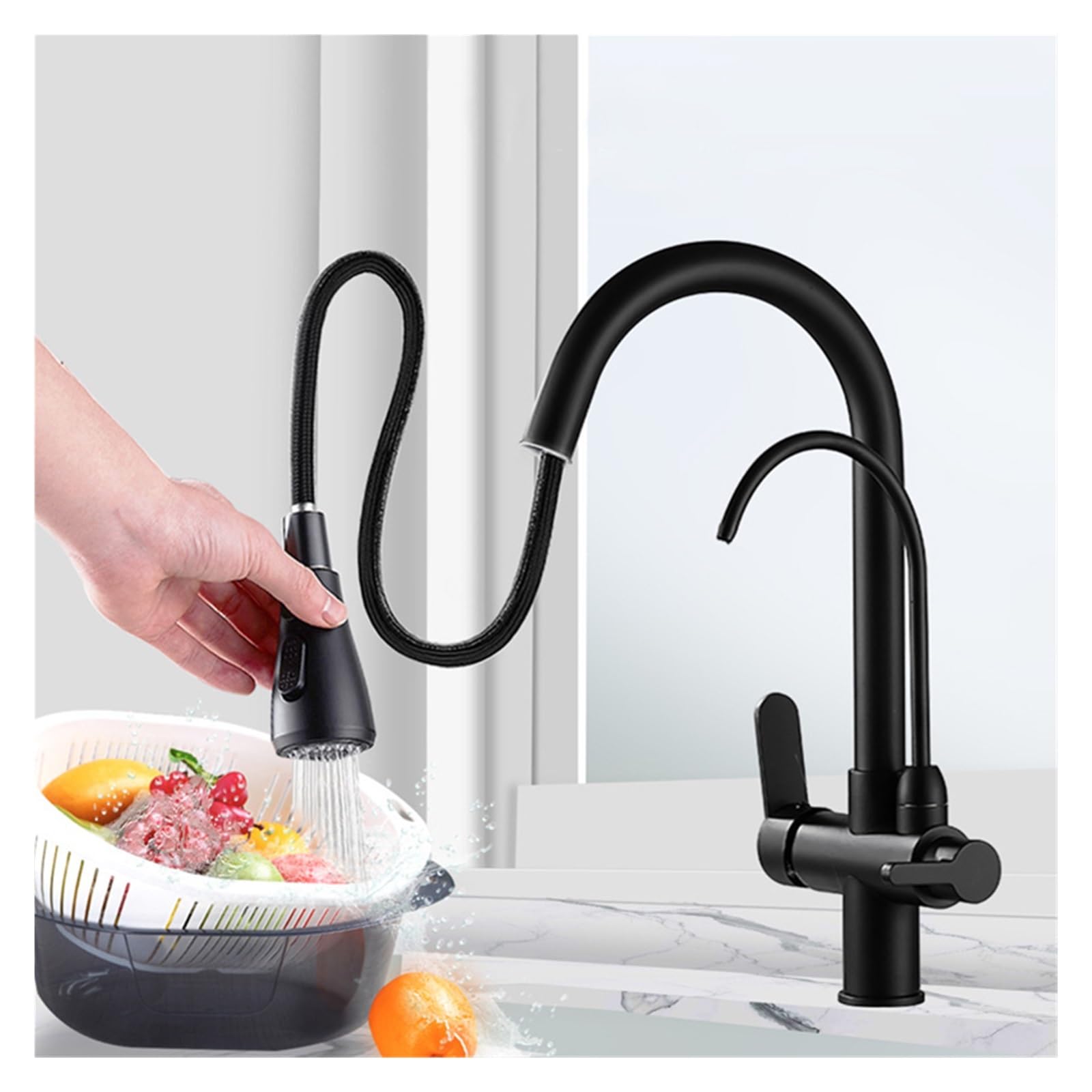 Grifos mezcladores para Fregadero Grifo de Cocina extraíble Giratorio 360 Grados Mezclador Moderno Negro y Dorado Agua Caliente/fría Pura el hogar Restaurante.
