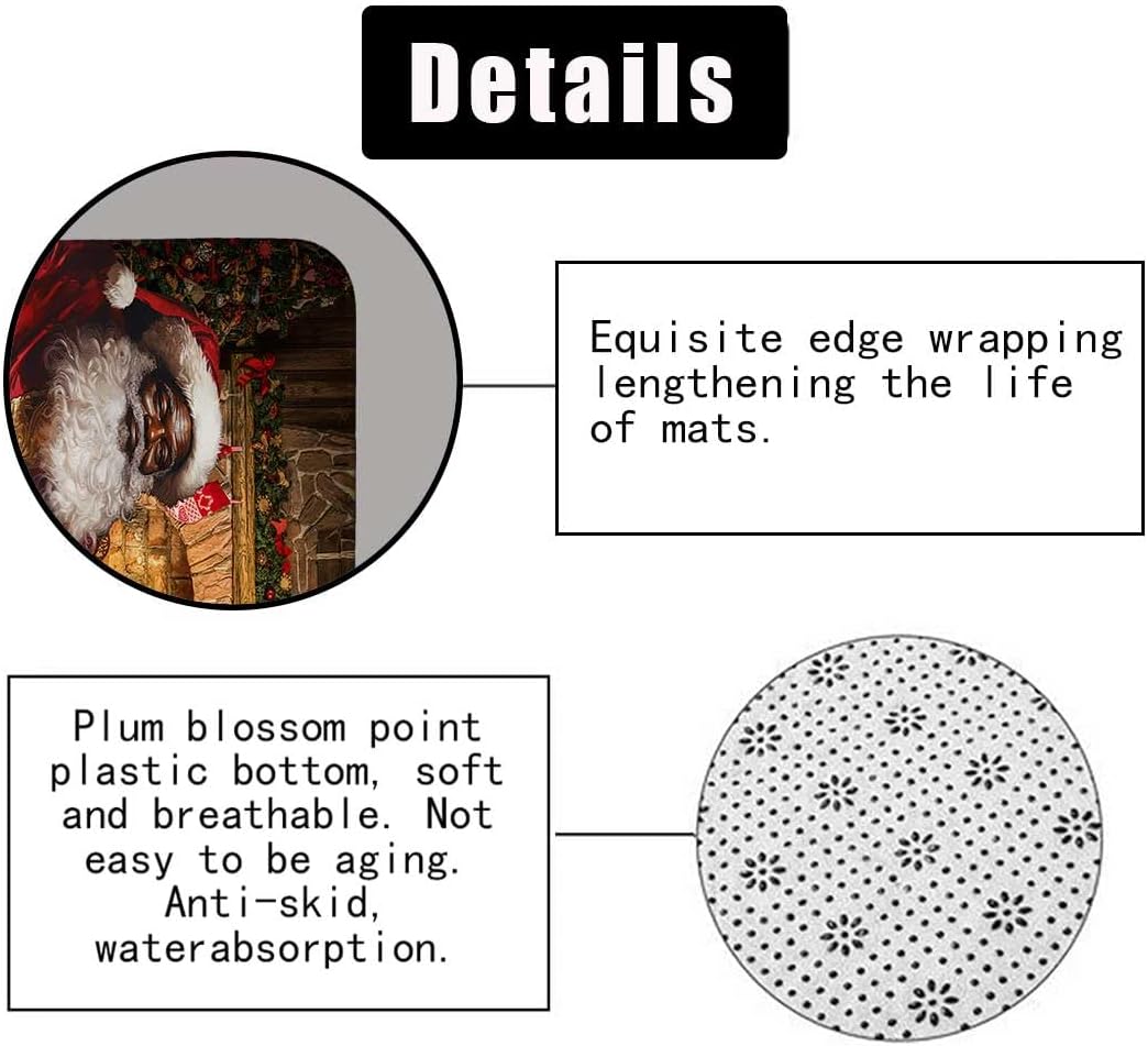 Jayden Madge 4PCS Christmas Shower Curtain Set, African American Black Santa Claus Christmas Tree Stocking Gift Fireplace Winter Holiday New Year Christmas Bathroom Decor, Non-slip Bath Mat Toilet Rug