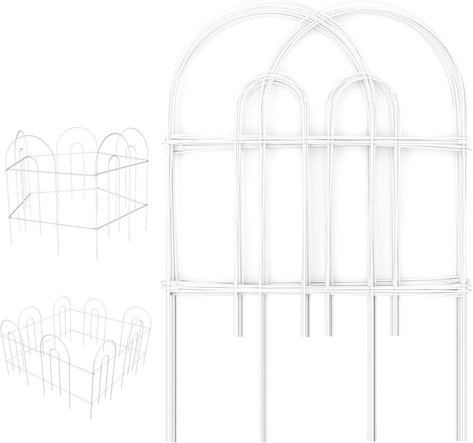 Amagabeli Garden HomeDecorative Fence 24 in x 35 ft Rustproof White Iron Landscape Wire Folding Fencing Ornamental Panel Border Fence Edge Section Edging Patio Flower Bed Fencing Outdoor Fenc