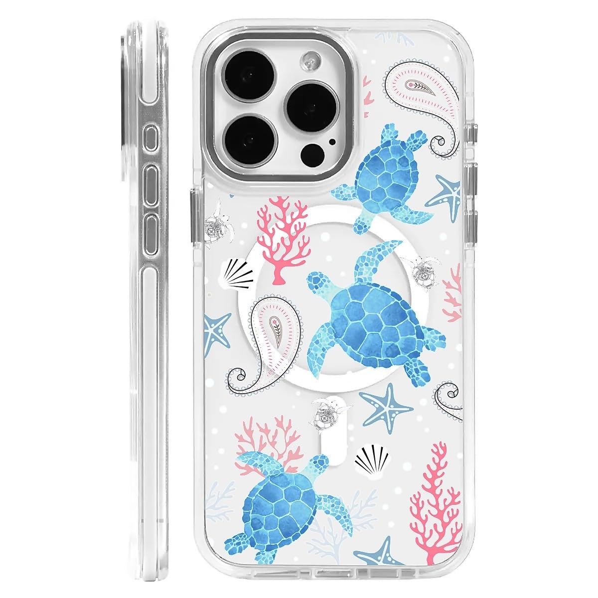 OKBUOK for iPhone 16 Case [Compatible with Magsafe],Girls Women Clear Magnetic Case Silicone Shockproof Protective Cover with Pattern Turtles Starfish