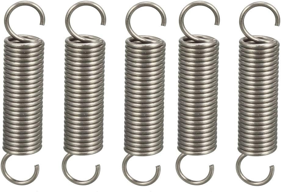 uxcell Extended Tension Spring Wire Diameter 0.047", OD 0.39", Free Length 1.97" Stainless Steel Small Dual Hook Tension Spring 5pcs