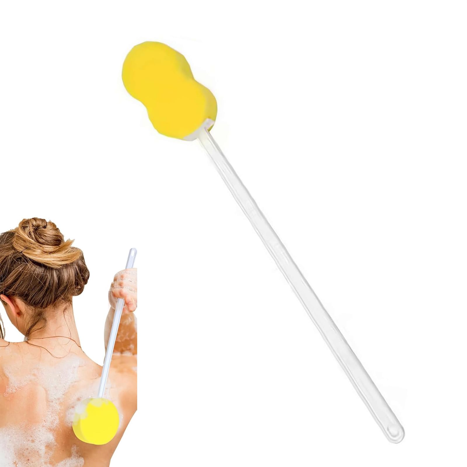 Long Handle Bath Sponge,Handled Back Sponge for Shower,Lightweight Back Washer Handled Butt Scrubber Shower Brush for Foot Body Cleaning Bathing Limited Motion (8-Shaped Yellow)