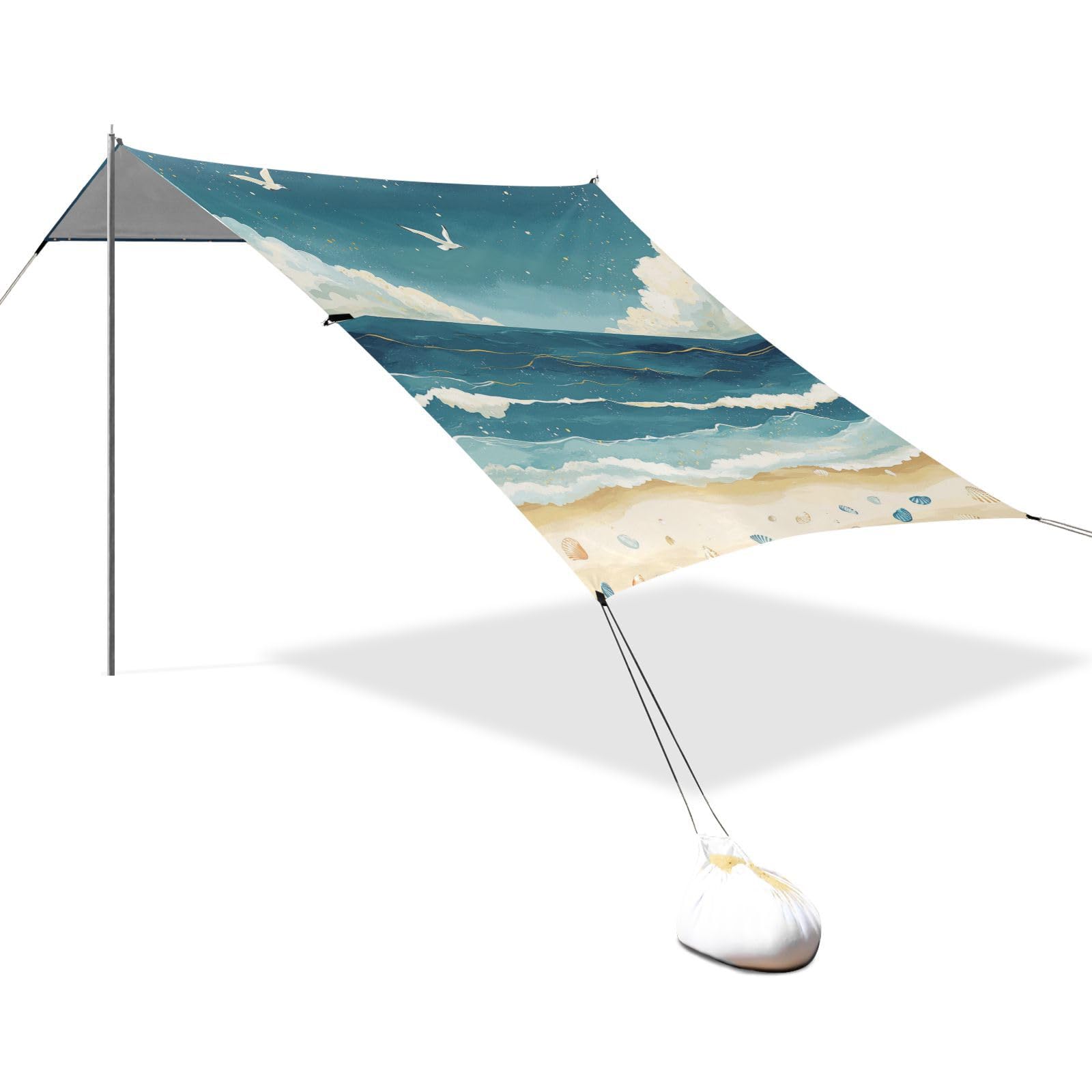 Pare-soleil portable étanche UPF50+ avec sacs de sable et pelle pour camping, pique-nique, jardin