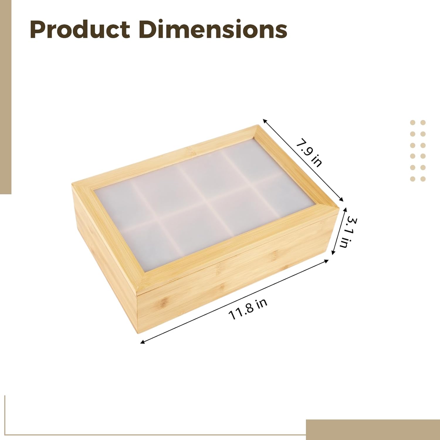 Wooden Tea Bag Organizer, 8 Compartments Storage Box with Clear Lid, Multi-Functional Container for Kitchen Countertop & Office Desk, Sturdy Organizer for Tea Bags & Small Items
