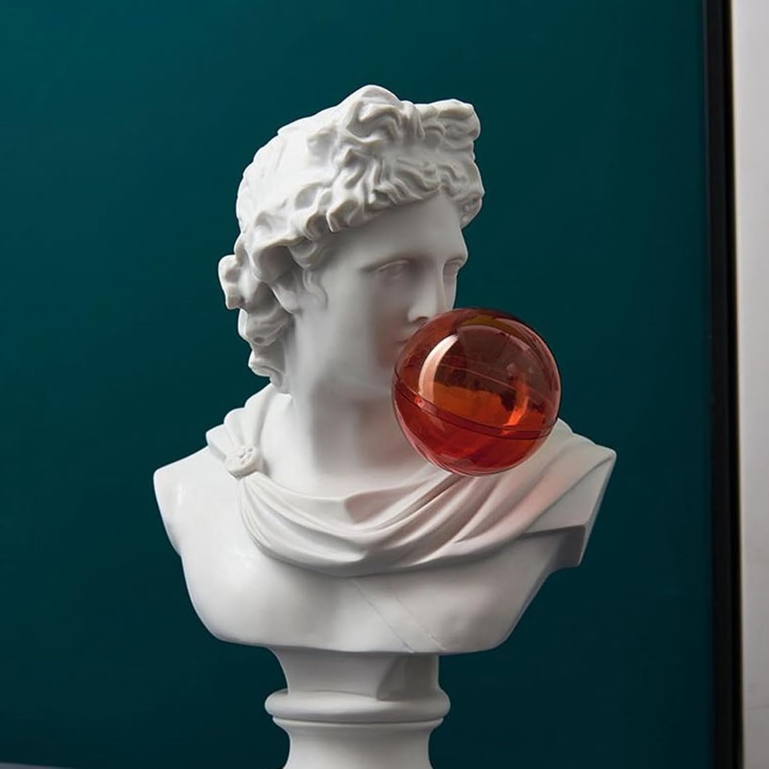 Blowing Bubble Greek Bust Statue Figurine Funny Greek Head Resins Sculpture Desktop Decors for Office and Living Room