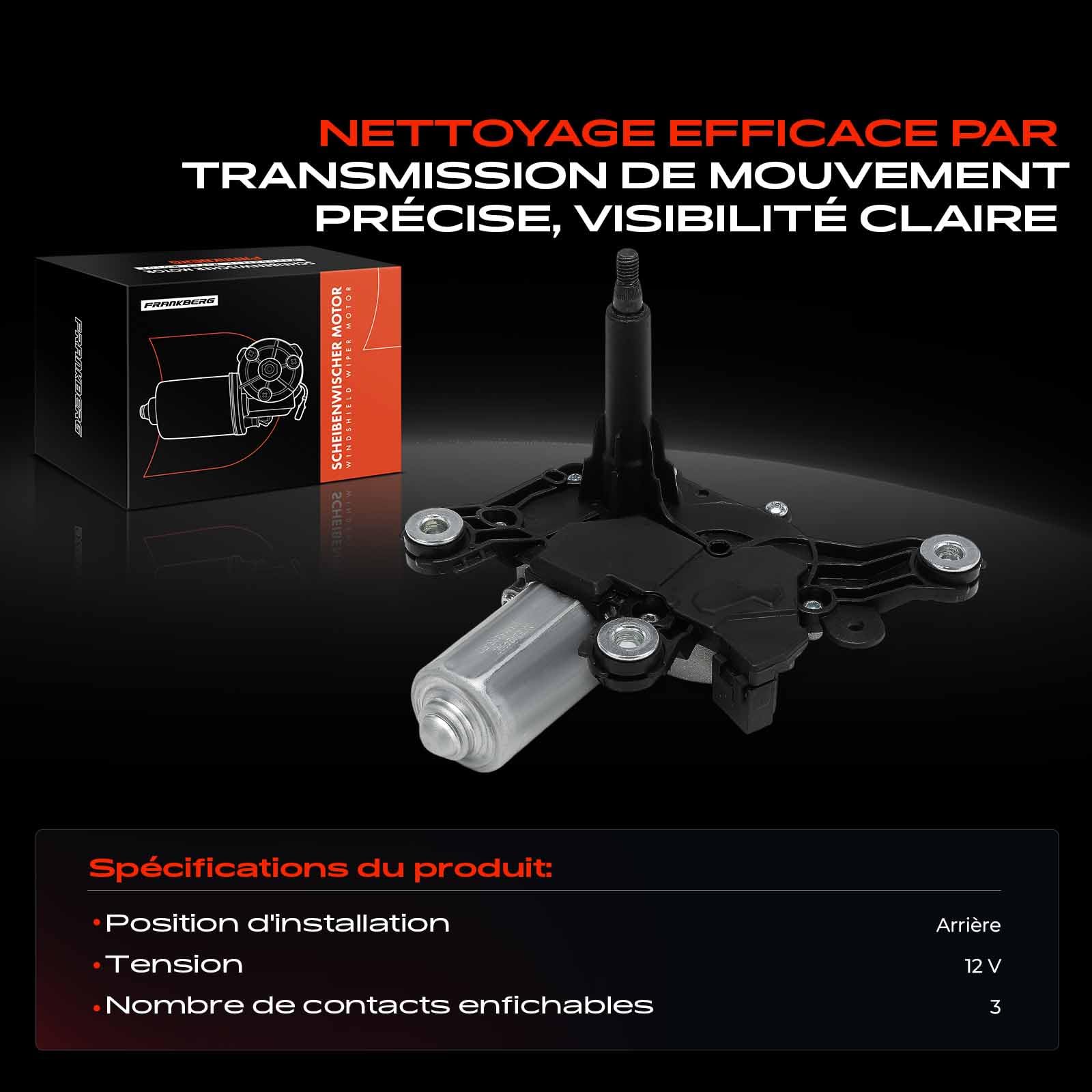 Frankberg Moteur d'essuie-glace arrière 287105483R | Compatible avec: Clio IV BH, Clio IV Box/Hatchback BH, Capture I H5 J5, Clio IV Grandtour KH, S.a.n.d.e.r.o II