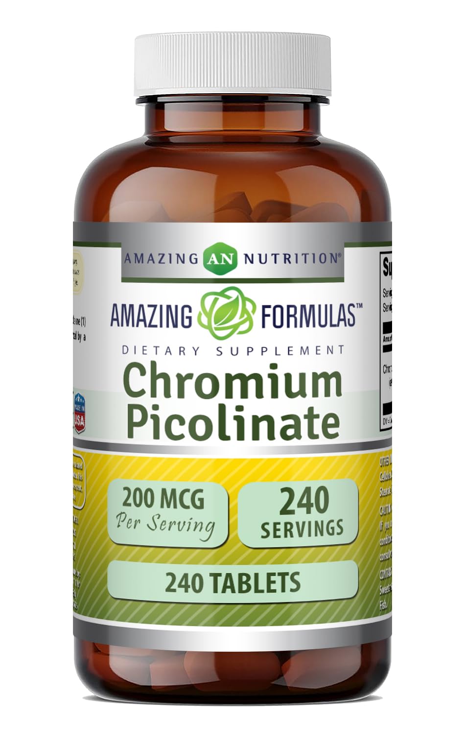 Amazing Formulas Chromium Picolinate 200 Mcg | Tablets Supplement | Non-GMO | Gluten-Free | Made in USA (1 Pack | 240 Count)