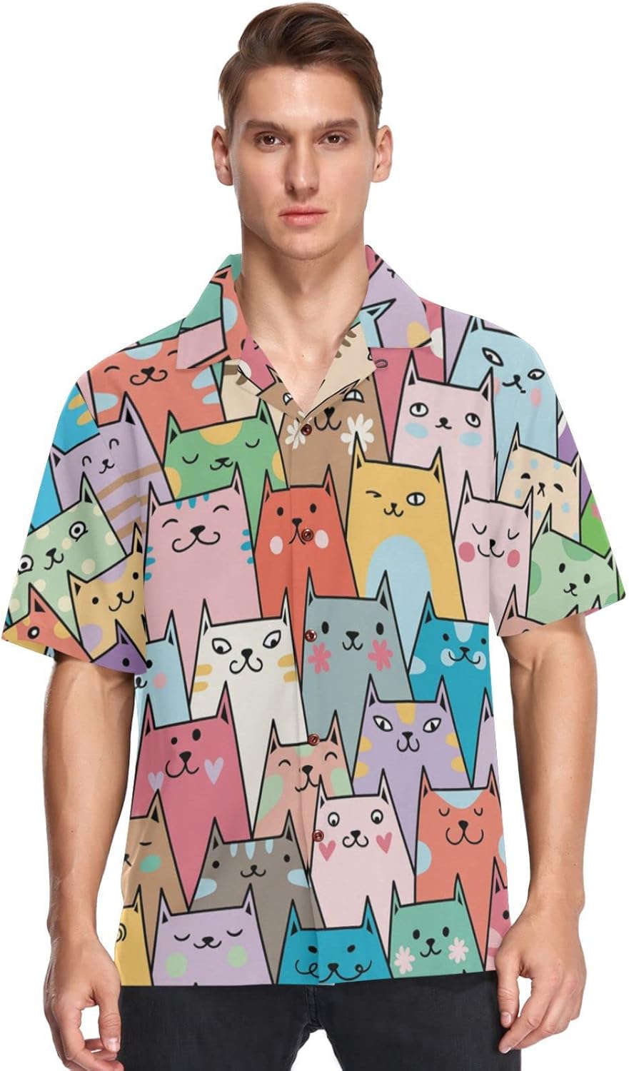 visesunny Mens Button Down Short Sleeve Dress Shirt Novelty Hawaiian Holiday Summer Funny Tops S-XXXL