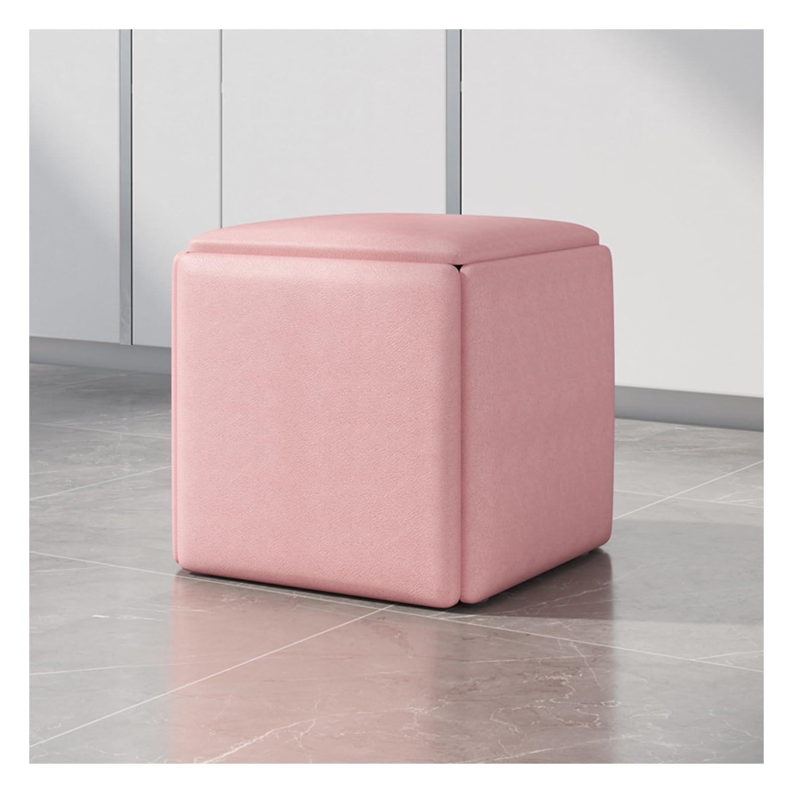 Reposapiés Movible de Cuero Rosa y Cubo 5 en 1 para Falta de Espacio en Salón