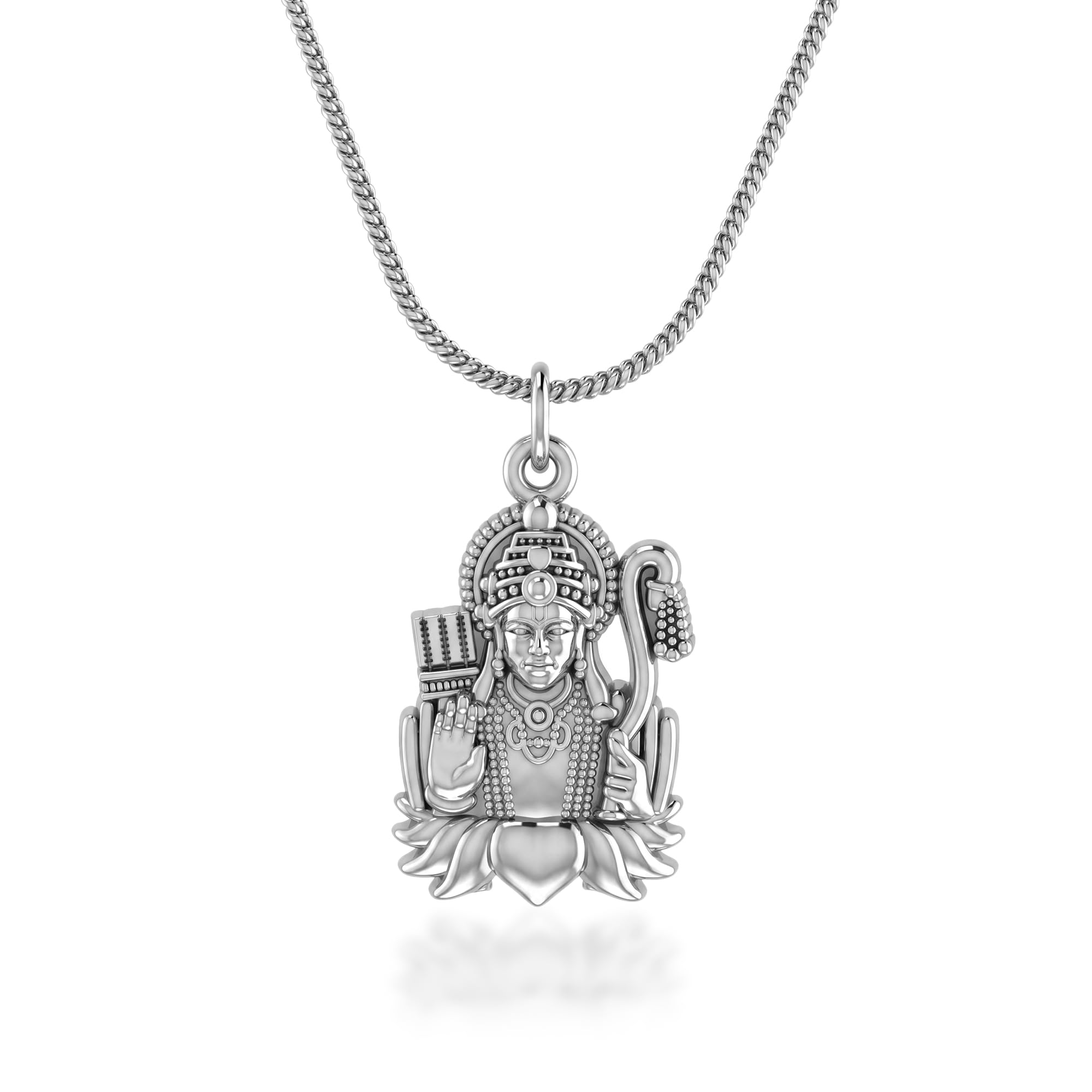 white Plated Shri Ram Pendant with Chain for Men and Women - Lord Rama Locket Necklace - Hindu Spiritual Religious Jewelry Gift(ACPC0262)-image-13