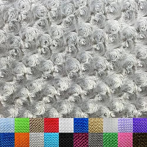 Luxurious Rosebud Minky Fabric by The Yard – Extra Wide Soft Silver Fabric for Cozy Blankets, Stylish Apparel, Baby Accessories & More