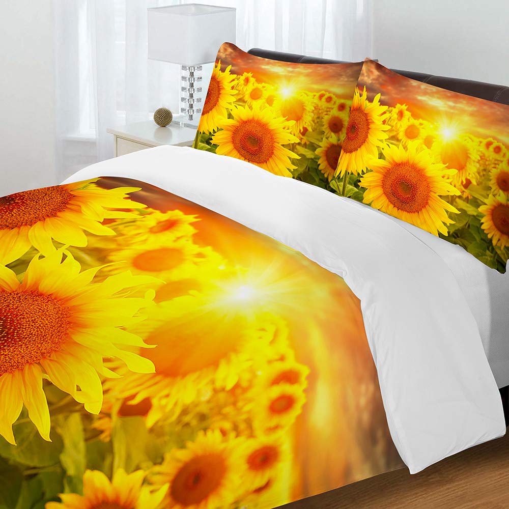 Parure de lit 2 personnes 180x220 housse de couette microfibre motif tournesol