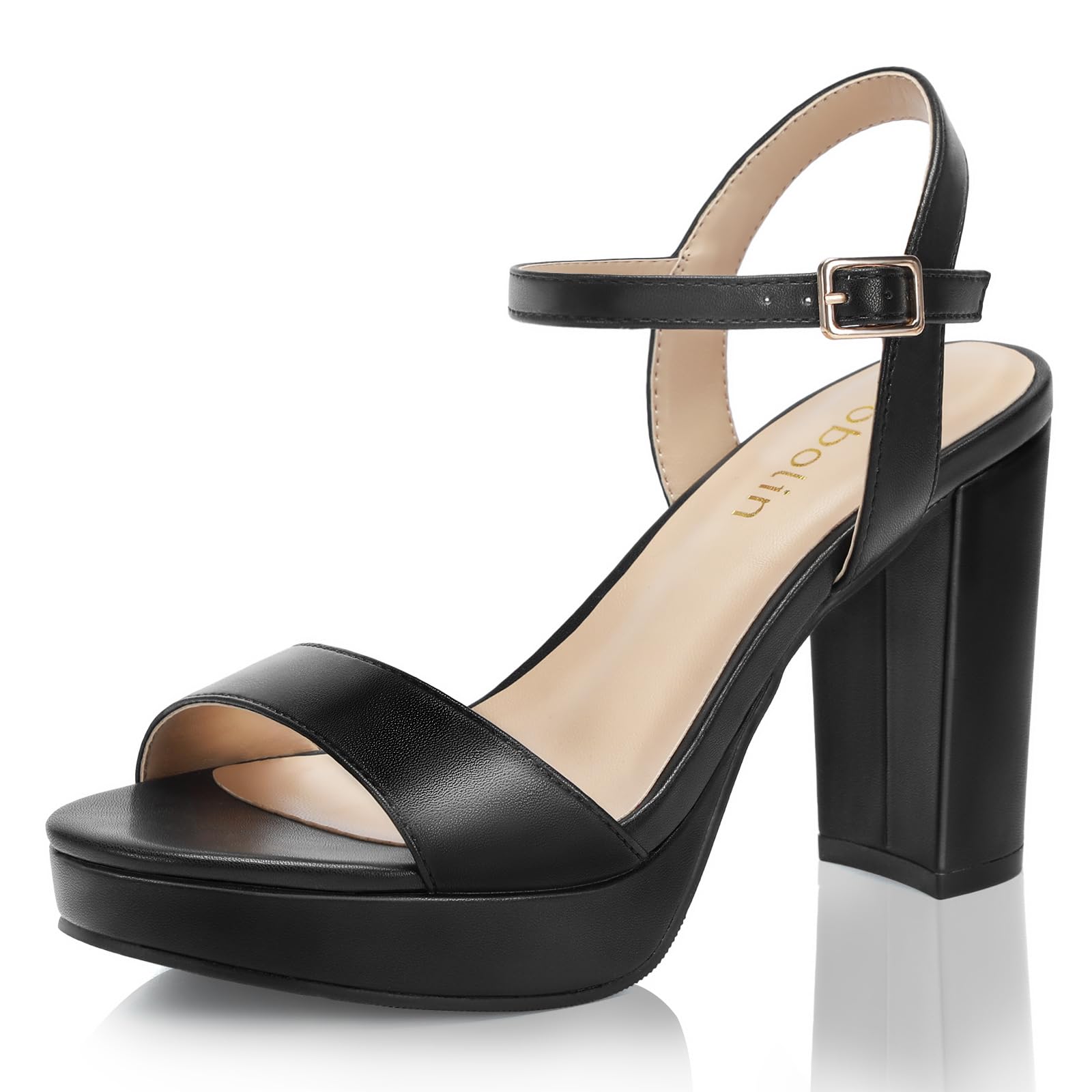 DOBOLIN Wide Width Heels for Women Block Chunky Platform High Heels Sandals Open Toe Wedding Party Ankle Strap Dress Shoes