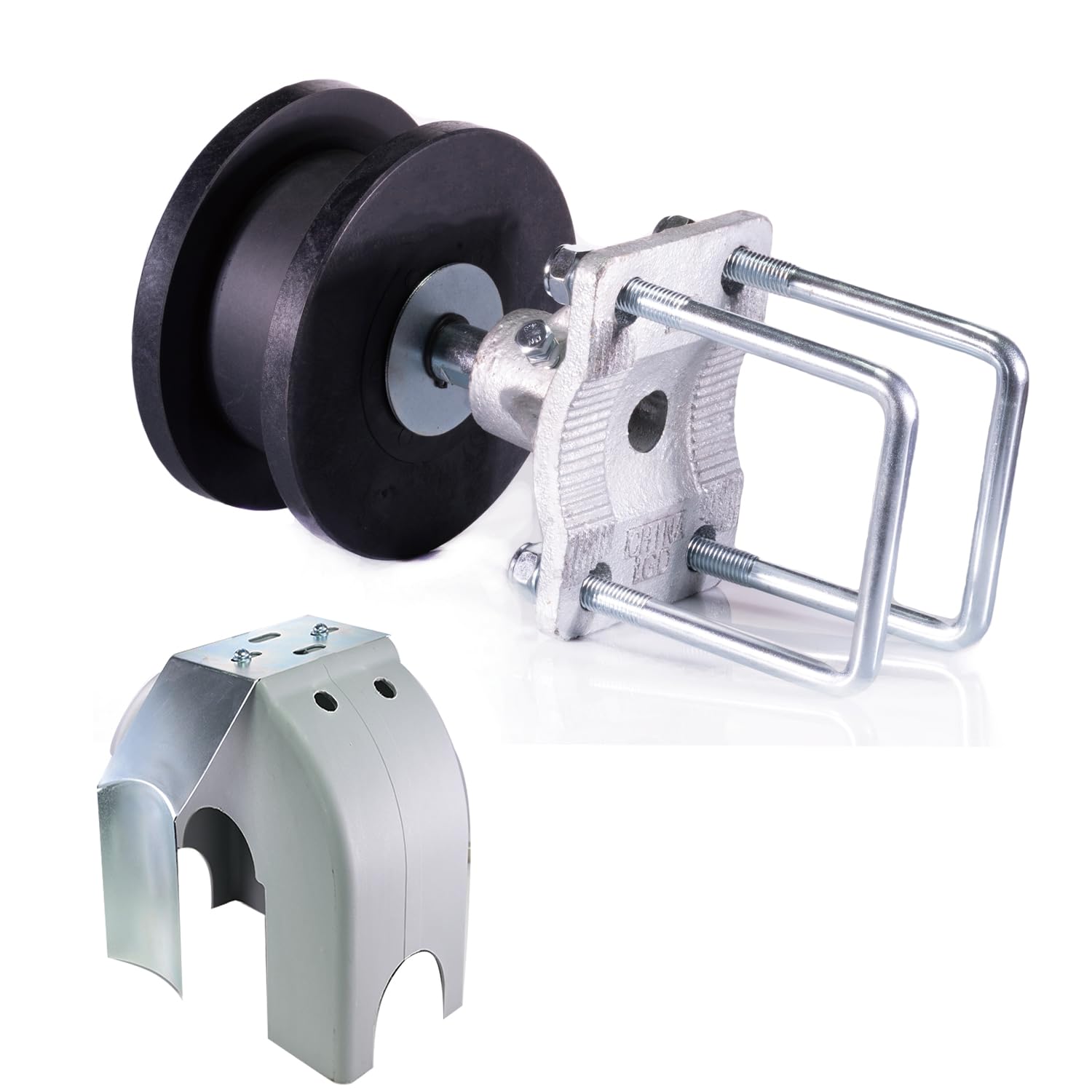 Cantilever Gate Roller – Nylon Roller For 4" Round Post, Fits 2-3/8" Or 2-1/2" Chain Link Fence Frames – 7" Solid Nylon, Galvanized Steel, 4000 Lb Capacity