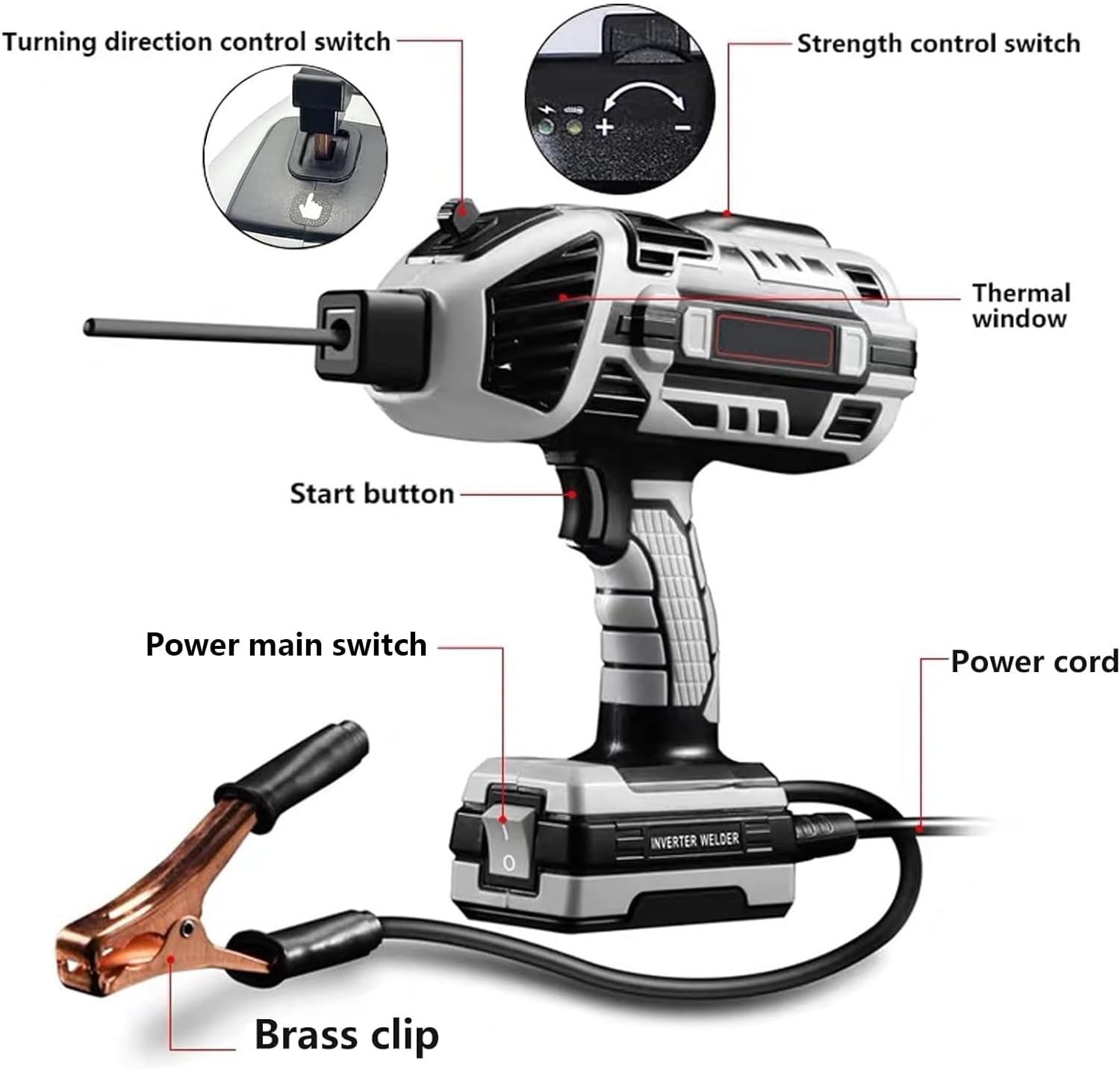 Portable Welder, Hand Held Welder Machine, Handheld Arc Machine with Toolbox, Electric Welding Kit with Efficient Cooling and 5 Variable Current Adjustment,Grey