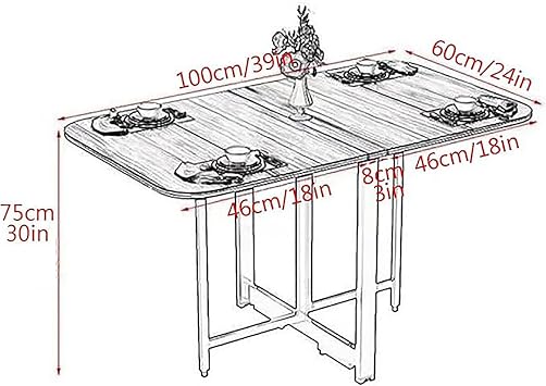 Ultra Thin Fold Up Dining Table, Mobile Folding Dining Table, Extendable Drop Leaf Table with Metal Frame, Multifunction Expandable Table with Anti-falling Bracket, for Work, Study and Dining ( Color
