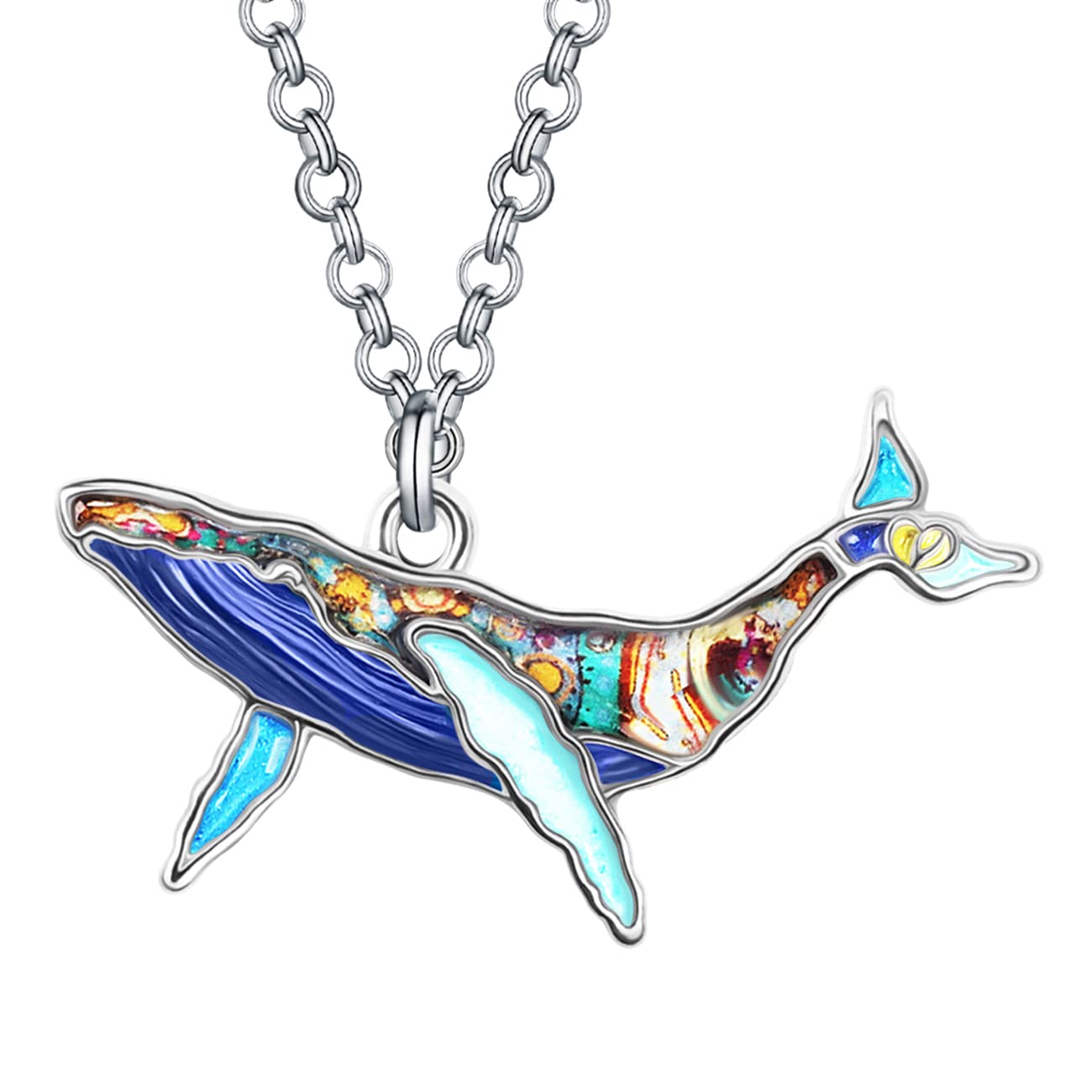 BONSNY Enamel Alloy Floral Ocean Whale Necklace Pendant Gifts for women Jewelry Charms Nature Fish Animals