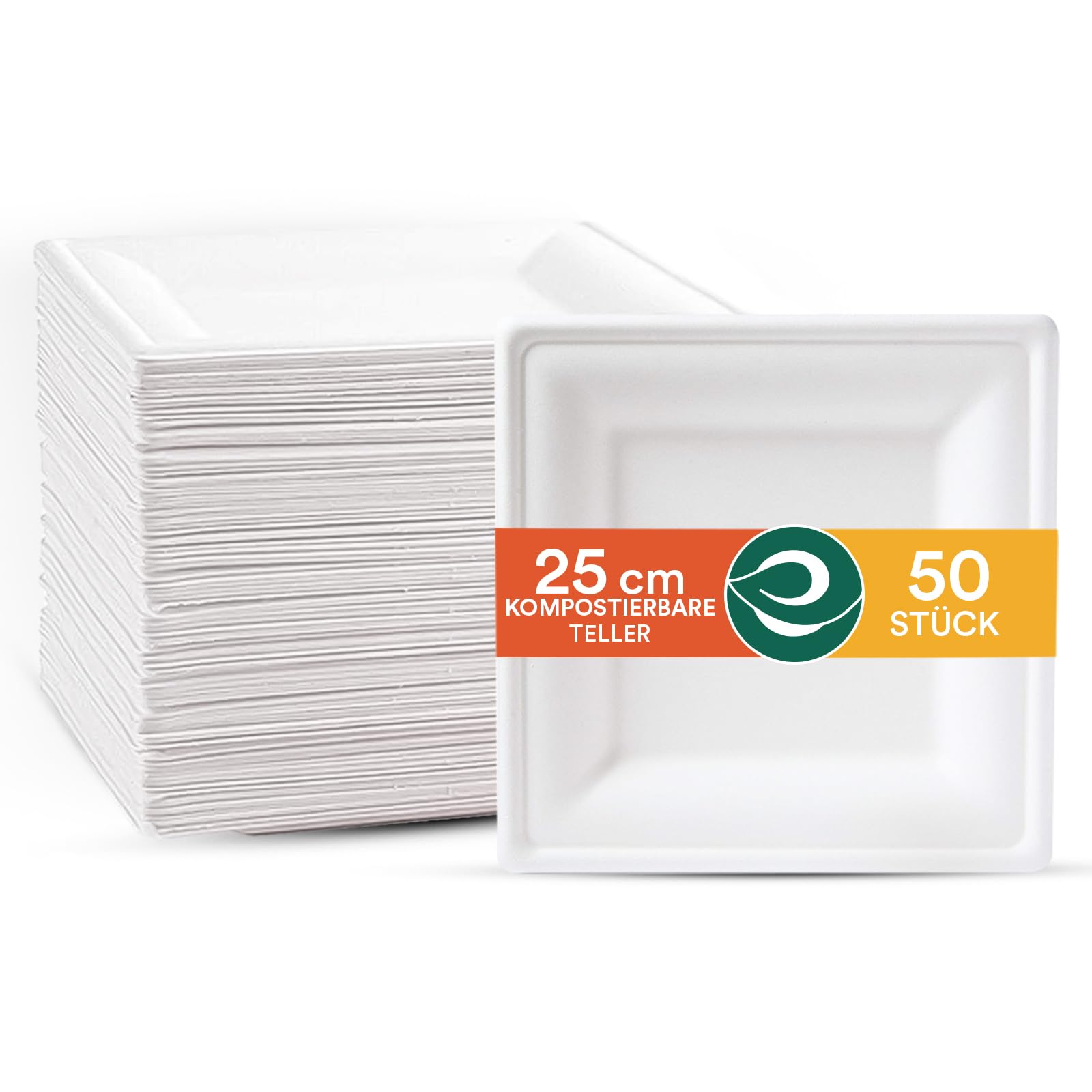ECO SOUL Pearl White Square 10” (25cm) Bagasse Pappteller (50 Stück) Einweggeschirr und 100% Kompostierbares, Umweltfreundlich Partygeschirr, Robust Campinggeschirr, Mikrowellen- und Ofenfest