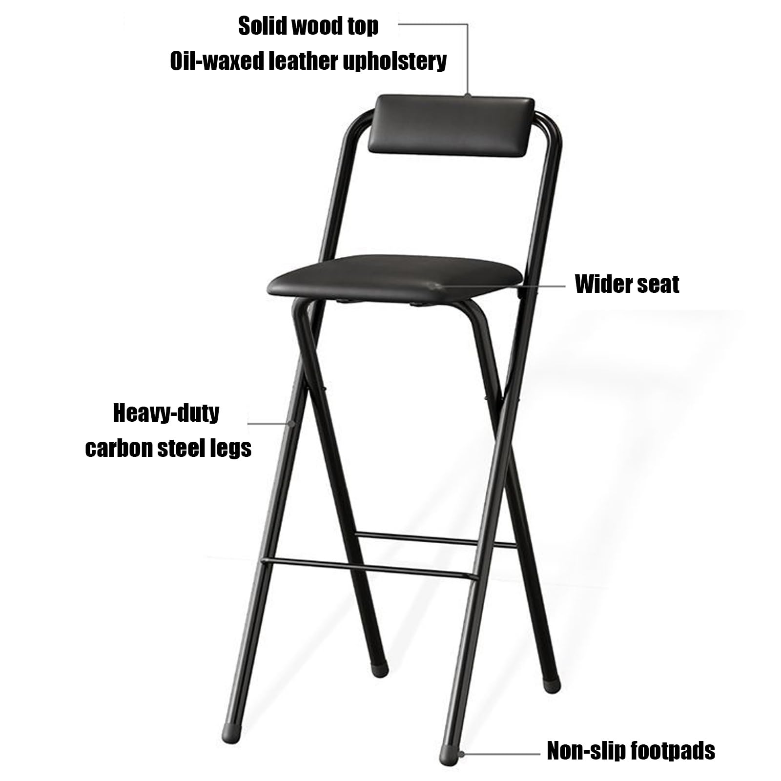 Sedia Laterale Con Struttura In Metallo, Sedie Pieghevoli Imbottite, Sgabelli Da Bar Ad Altezza Contatore, For Cucina Sala Da Pranzo Soggiorno(Black,70cm)