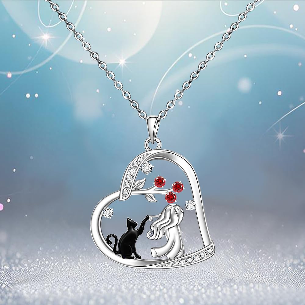 Black Cat Necklace for Women Sterling Silver Cat Necklace for Cats Only Lovers Lady Gifts Cute Animal Heart Pendant Charms Jewelry - Image 5