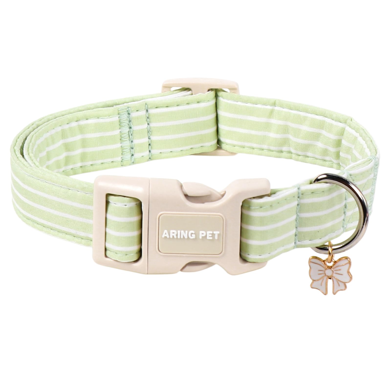 ARING PET Stripe Dog Collar, Cute Summer Green Stripe Pet Collars with Bow Charm for Puppy Small Medium Large Boy Girl Dogs, for Daily Outdoor Walking Beach Stroll-XS — image 1