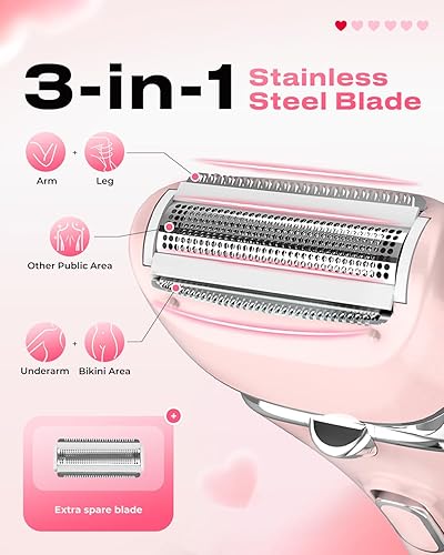 Miniatura 22 de PRITECH Maquinilla de afeitar eléctrica para mujer, afeitadora recargable para mujer, afeitadora portátil para piernas, brazos, axilas, bikini