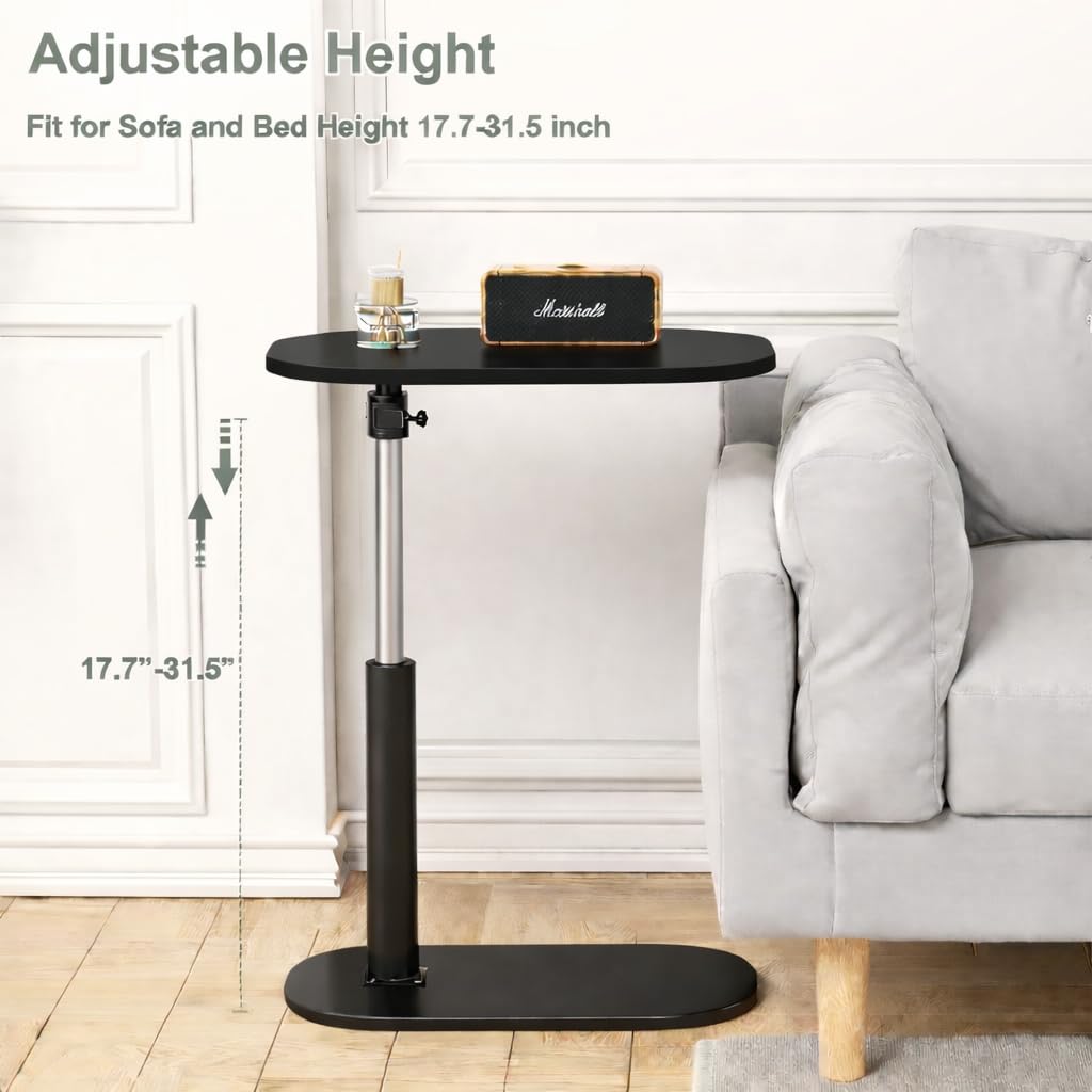 MTANK Adjustable Table Stands Couch Side Table, Swivel TV Tray Table, 360° Top Moving C-Shaped End Table, Slides Under Couch Side Stand| (Black, Shinning), Engineered Wood 2