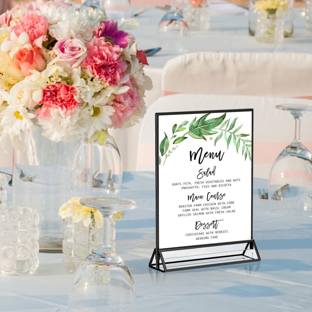 16 Pack 5x7 Acrylic Black Sign Holders, Clear Acrylic Wedding Table Number Holder Double Sided Display Picture Frames Sign Holders Stand Desktop Table Menu Wedding Christmas Party Restaurant
