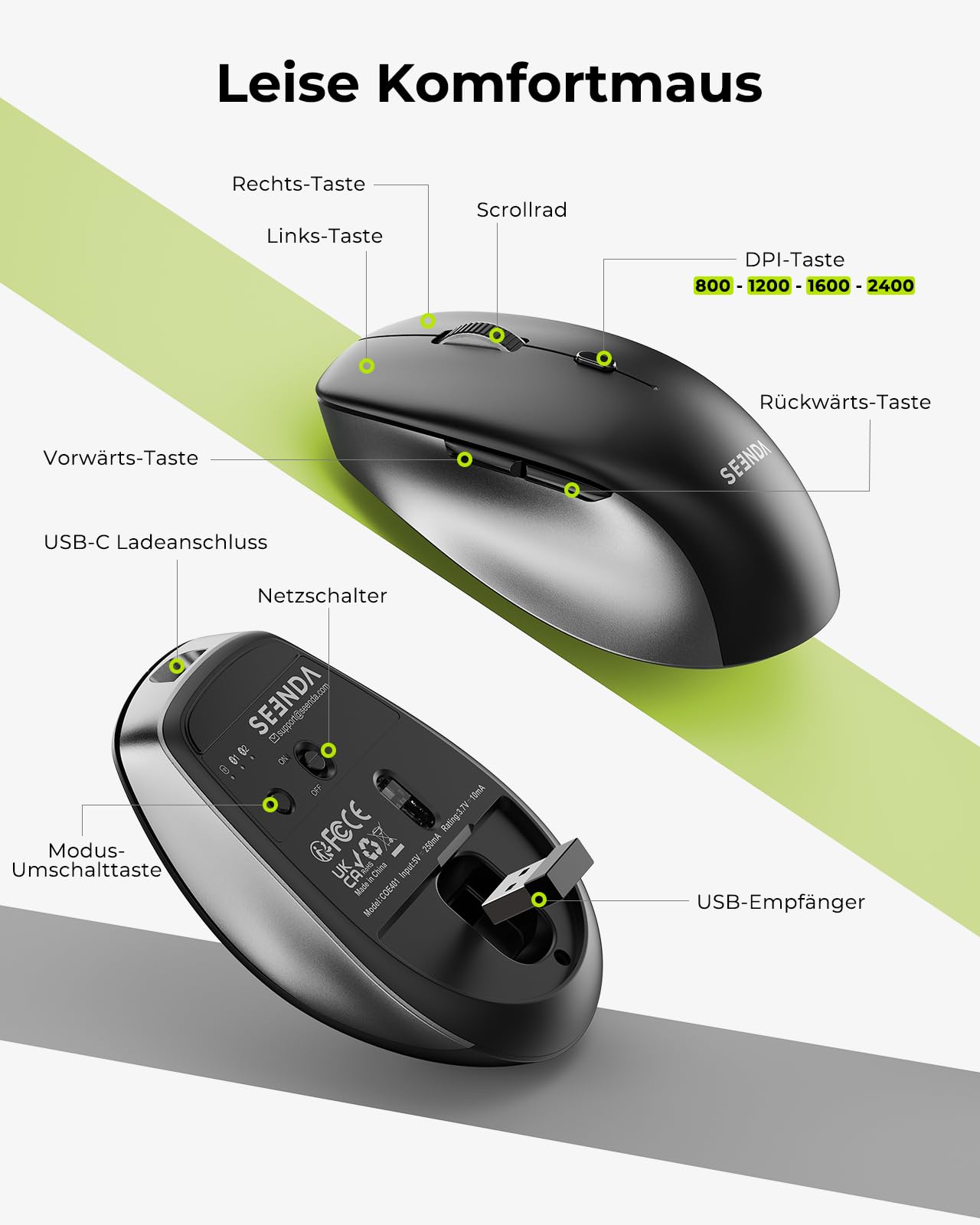 Bluetooth Tastatur mit Maus, SEENDA COE401 Kabelloses Tastatur Maus Set für Windows/Mac/iPad/Android | Ultradünne Metall-Tastatur + Leise Funkmaus | 3 Geräte Verbindung, QWERTZ Layout, Grau